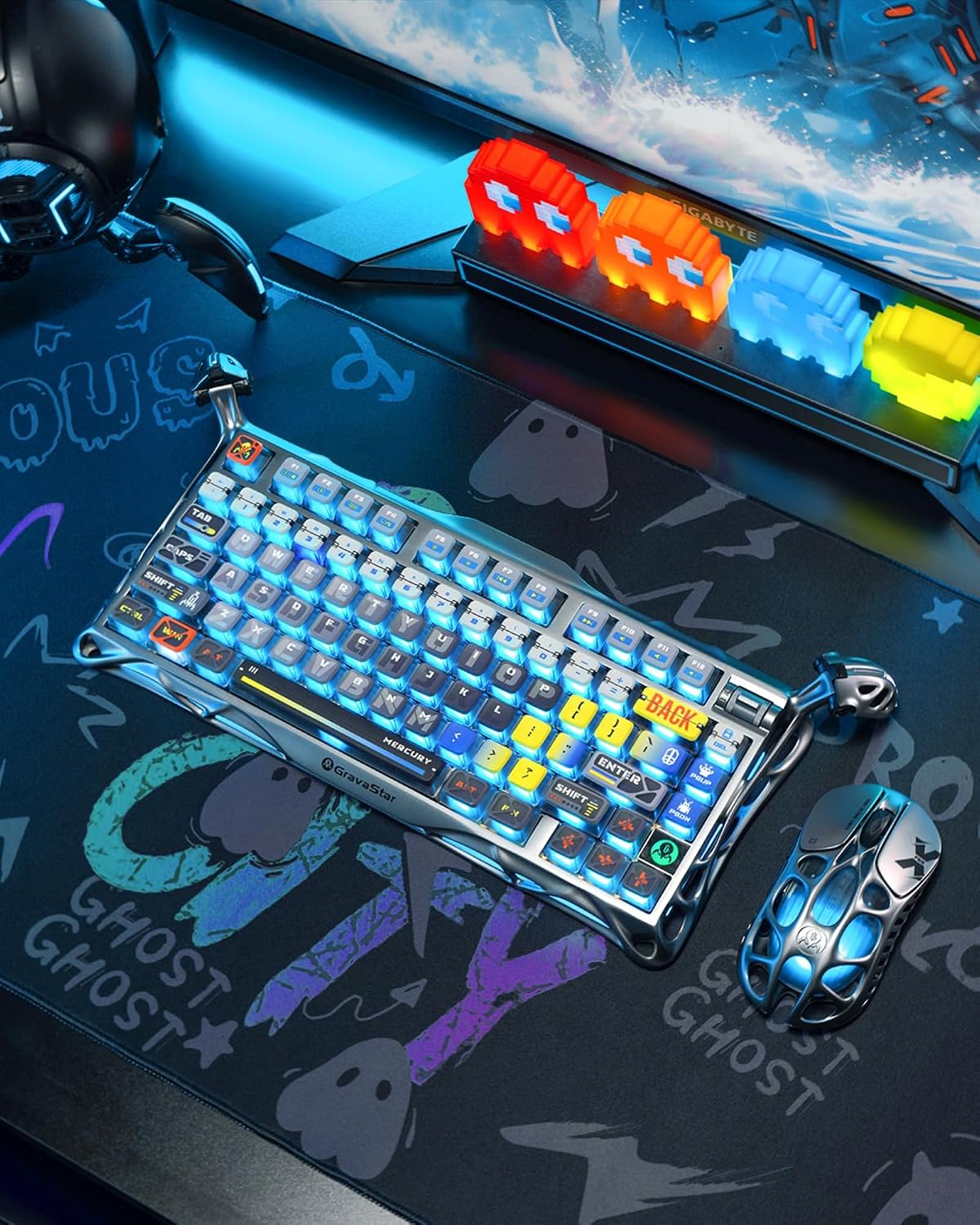 GravaStar Mercury K1 Pro Wireless Mechanical Gaming Keyboard, 75% Layout RGB Custom Keyboard, Hot-Swappable Linear Switches – Aluminum Alloy, Interstellar Silver Brushed Metal Look