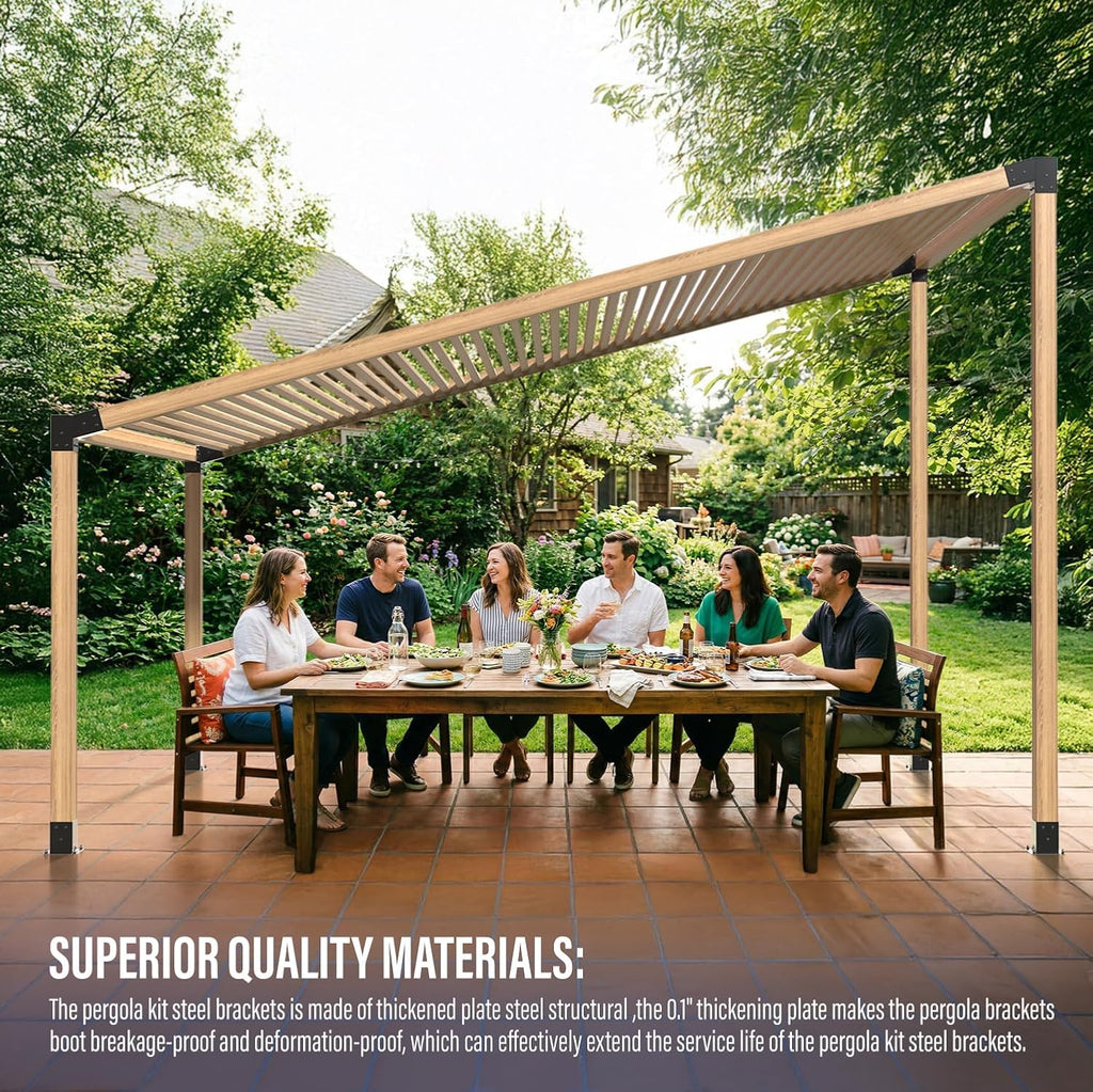 15° Pergola Bracket, 75° Corner 3-Way Pergola Right Angle Bracket with Post Base, Raised Wood Bracket for 4'x4' (Inner Dimensions: 3.5'x3.5') Wooden Beam, Pergola, Garden, Gazebo,... (Set 8)