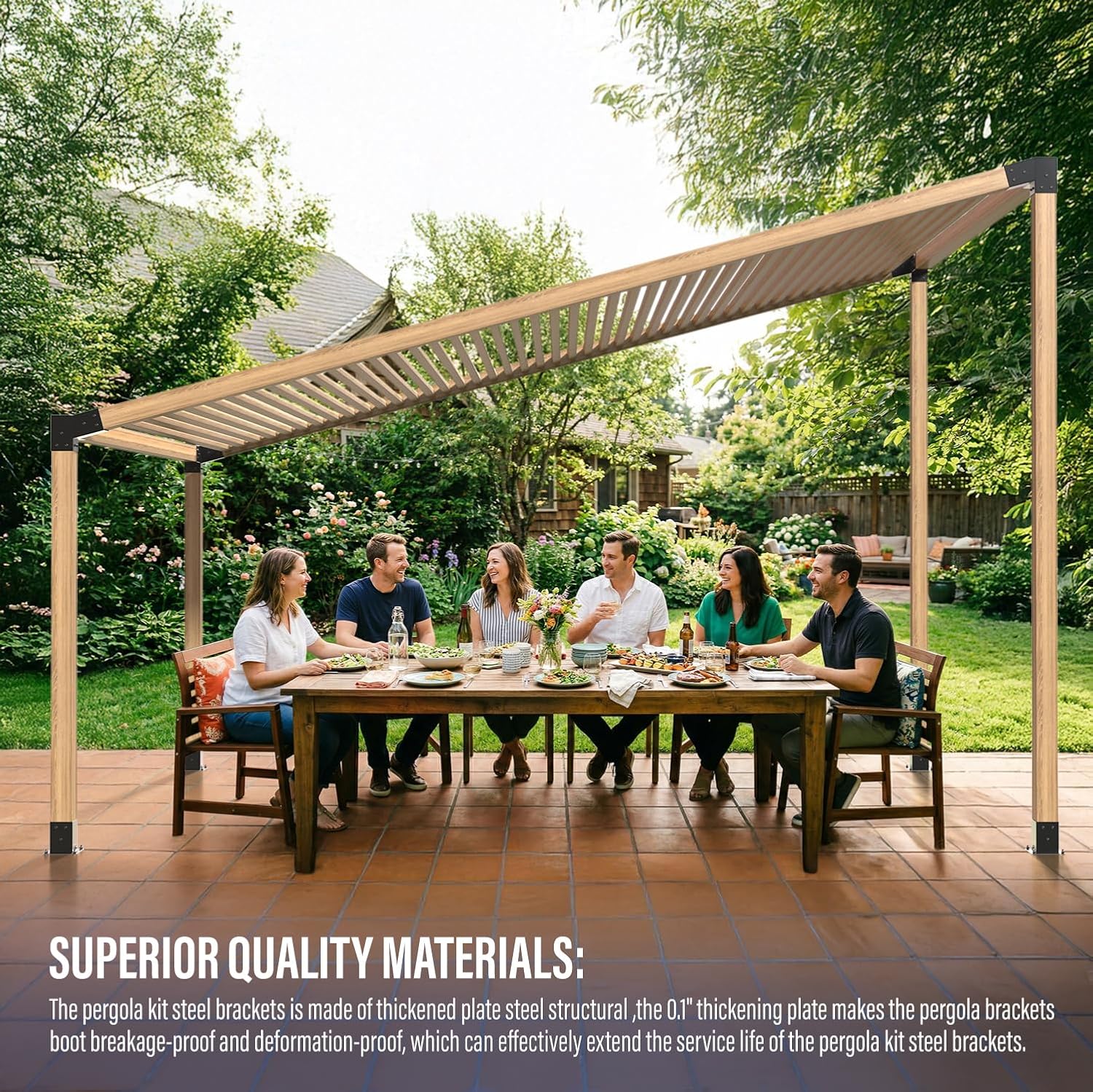 15° Pergola Bracket, 75° Corner 3-Way Pergola Right Angle Bracket with Post Base, Raised Wood Bracket for 4'x4' (Inner Dimensions: 3.5'x3.5') Wooden Beam, Pergola, Garden, Gazebo,... (Set 8)