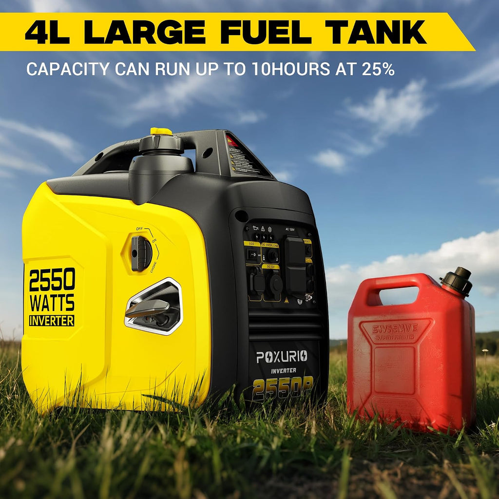 2550-Watt Portable Inverter Generator for Home Use, 1.06Gallon Large Fuel Tank Up to 10 Hours Use, 120V Gas Powered Generator Super Quiet - EPA Compliant-Yellow