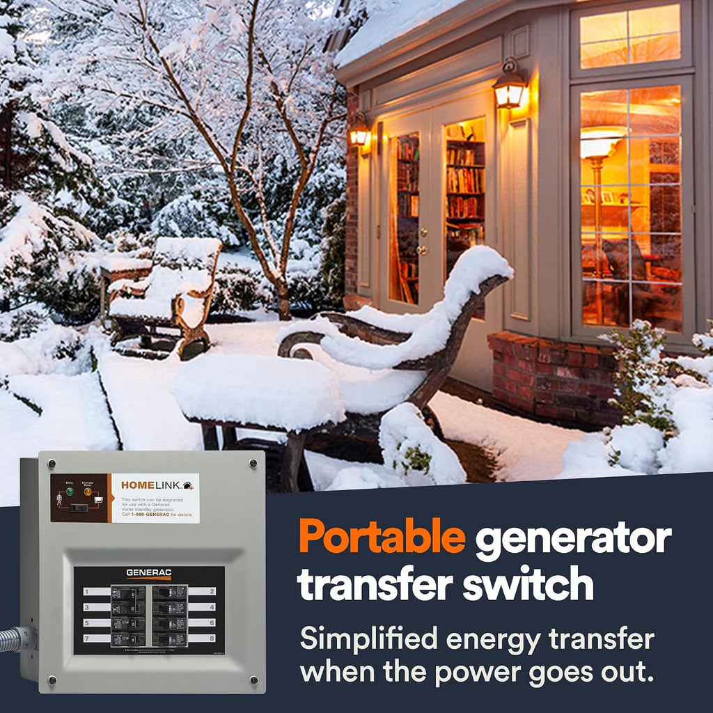 Generac HomeLink 50-Amp Portable Generator Transfer Switch Kit, Upgradeable Manual Transfer Switch, Indoor Pre-Wired Panel, 8-16 Circuits