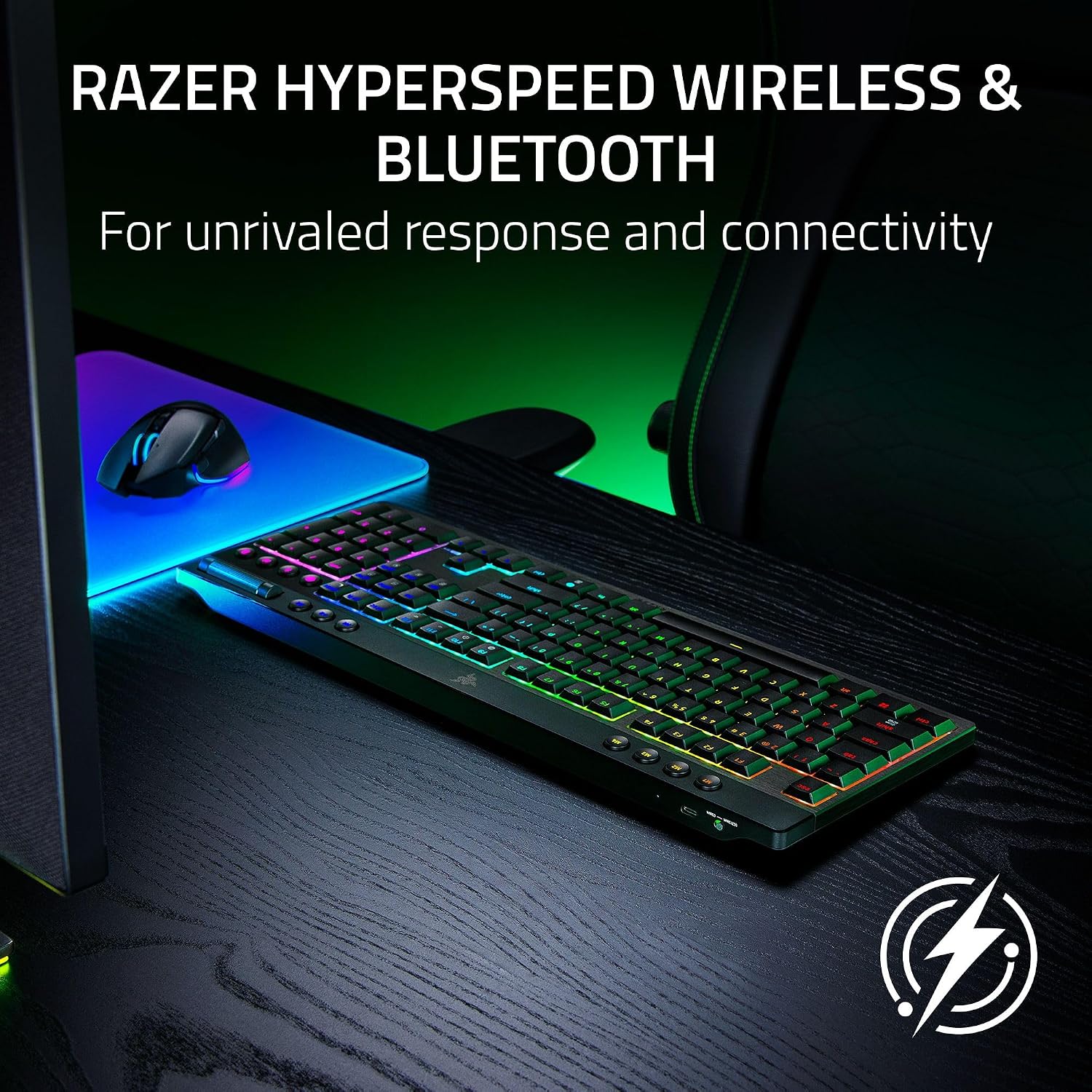 Razer BlackWidow V4 Low Profile HyperSpeed Wireless Gaming Keyboard: Green Mechanical Switches - 2.4GHz Wireless & Bluetooth - Multi-Function Roller - 11 Control Buttons - Long Battery Life