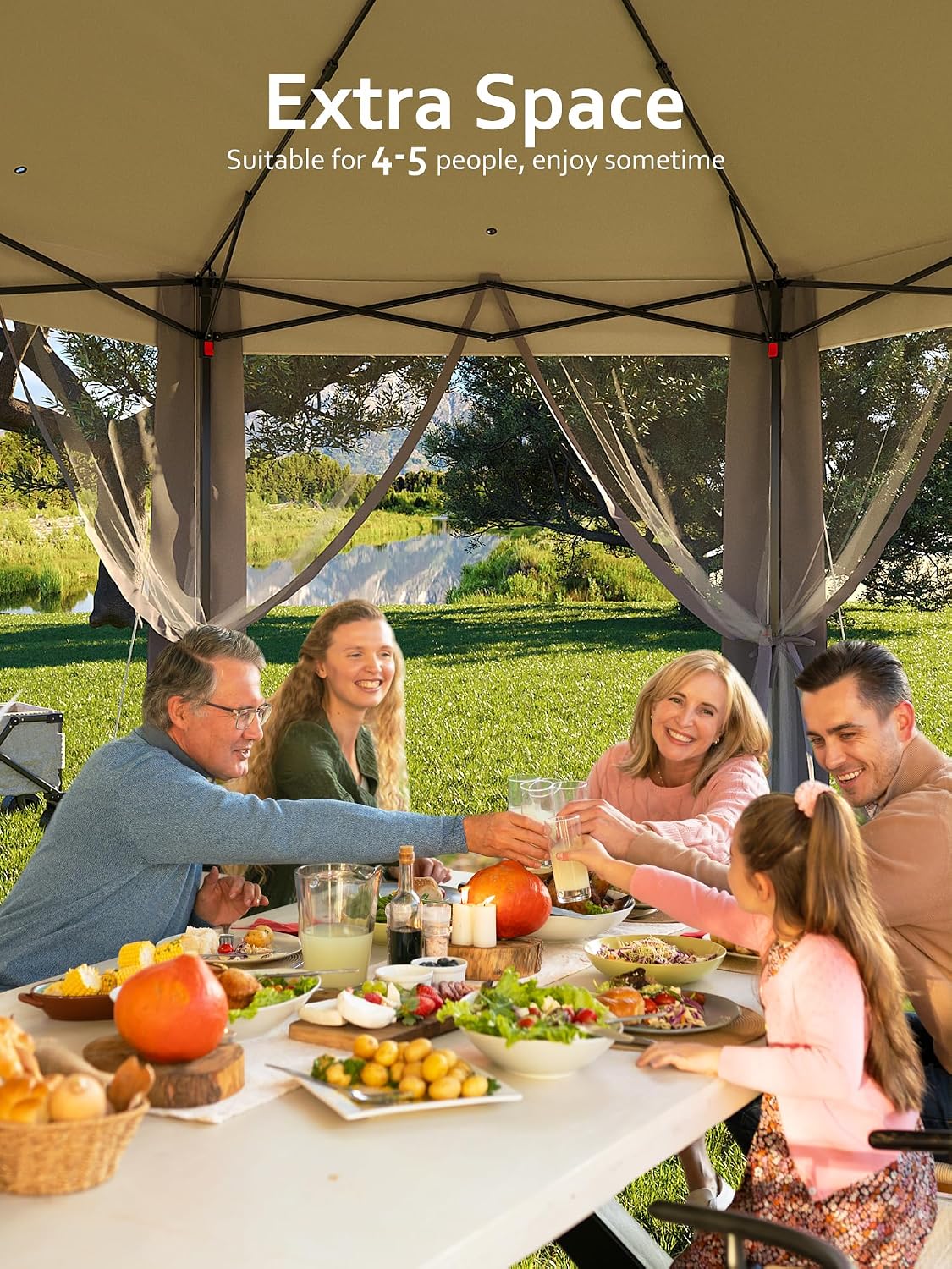 13 x 13FT Pop Up Gazebo, Hexagonal Outdoor Canopy Shelter, Instant Patio Gazebo Tent With Mesh Netting and Strong Steel Frame for Patio Backyard Garden Wedding Party,Light Gray+Dark Gray