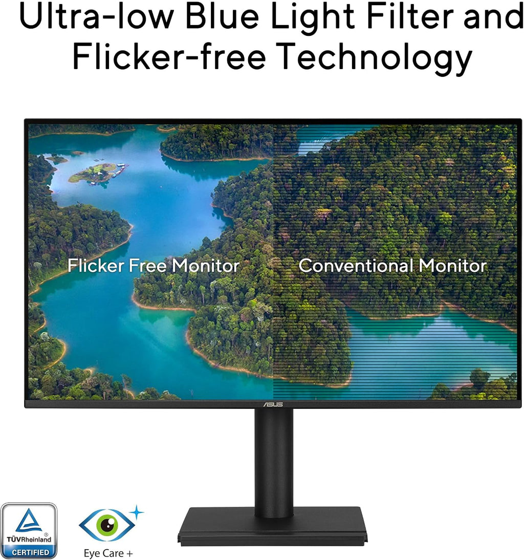 ASUS 27' 1440P Business Monitor (VA27AQSE) - IPS, QHD, 99% sRGB, Frameless, HDMI, DisplayPort, VGA, 1ms, Speakers, Low Blue Light, Flicker Free, Ergonomic Design, VESA Wall Mountable, 3 yr Warranty