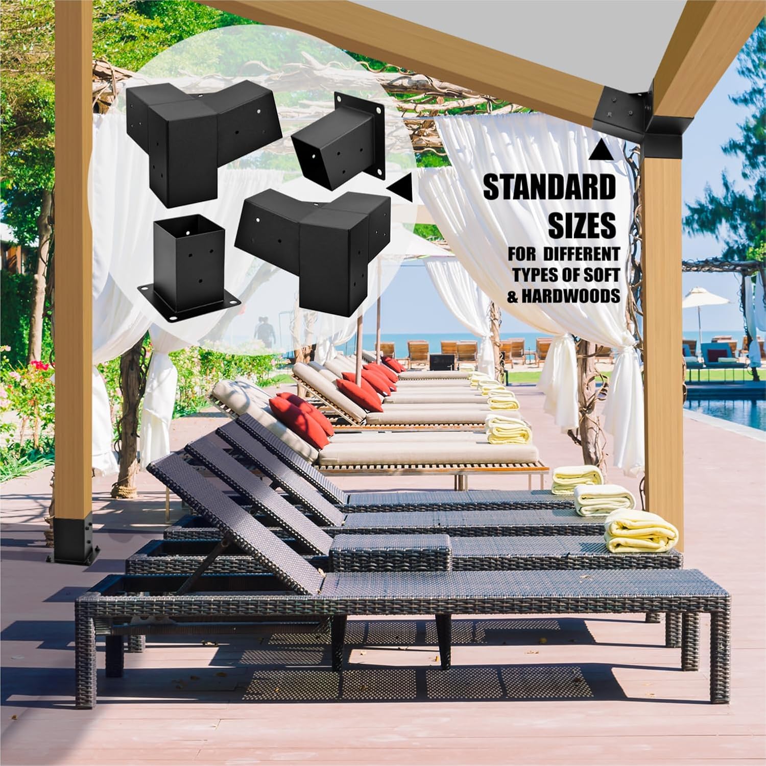 Pergola Kit, 15° 3-Way Slanted Roof Pergola Bracket Set, Roof Wall Mount Extension Bracket 4' x 4' (Actual 3.5' X 3.5') - Set 9