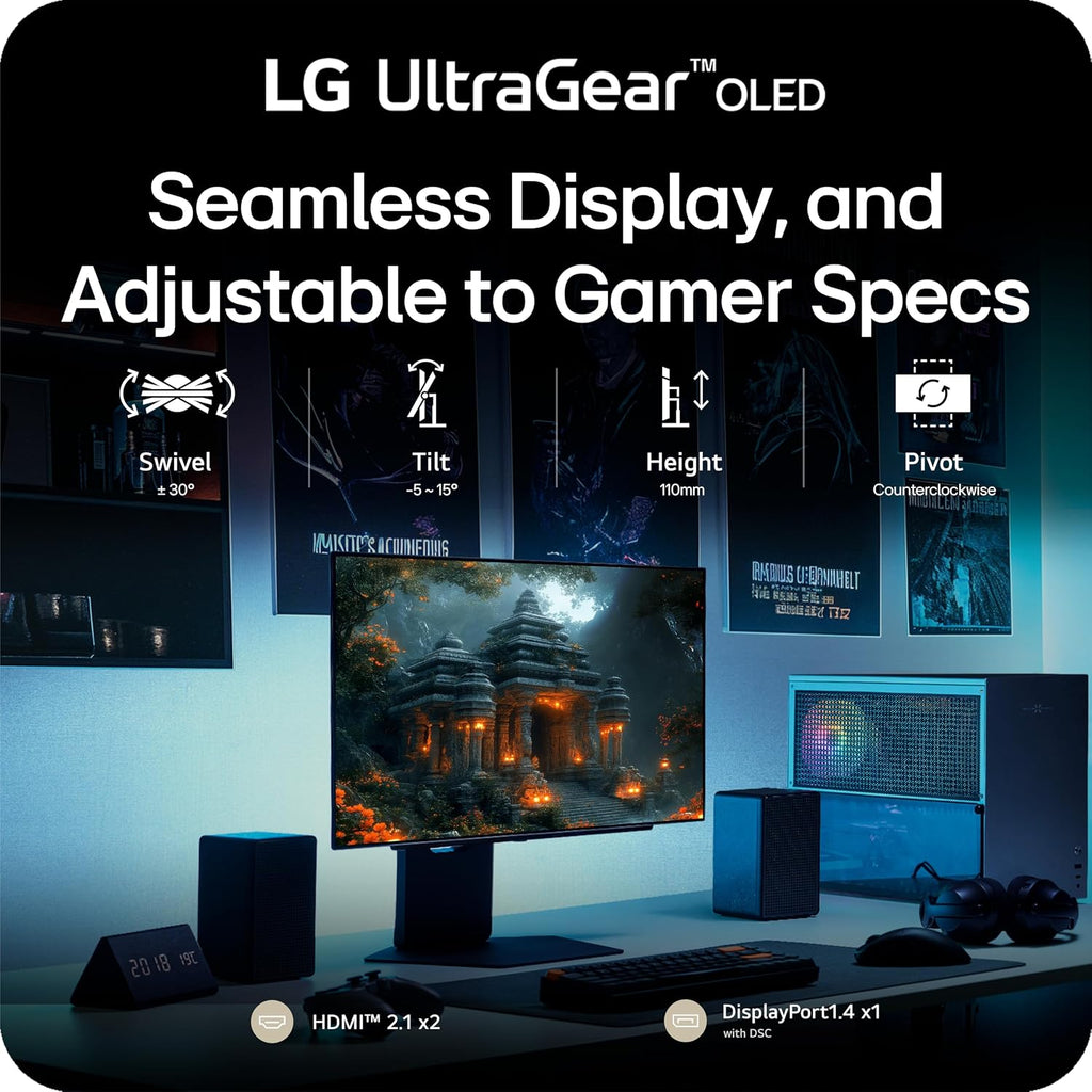 LG 27GX700A-B 27-inch Ultragear QHD (2560 x 1440) OLED Gaming Monitor, 280Hz, 0.03ms, NVIDIA G-Sync, AMD FreeSync Premium Pro, VESA DisplayHDR TrueBlack500, with up to DCI-P3 99.5%, HDMI 2.1, Black