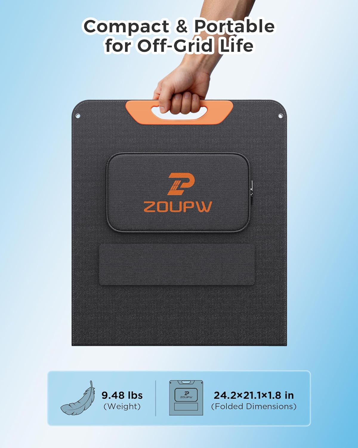 ZOUPW 100W Portable Solar Panel with 5-in-1 Cable,23.5% Efficiency Mono Foldable Solar Charger for Jackery 300/Ecoflow River/Anker/Bluetti,IP67 Waterproof for Camping RV Off-Grid Emergency Power