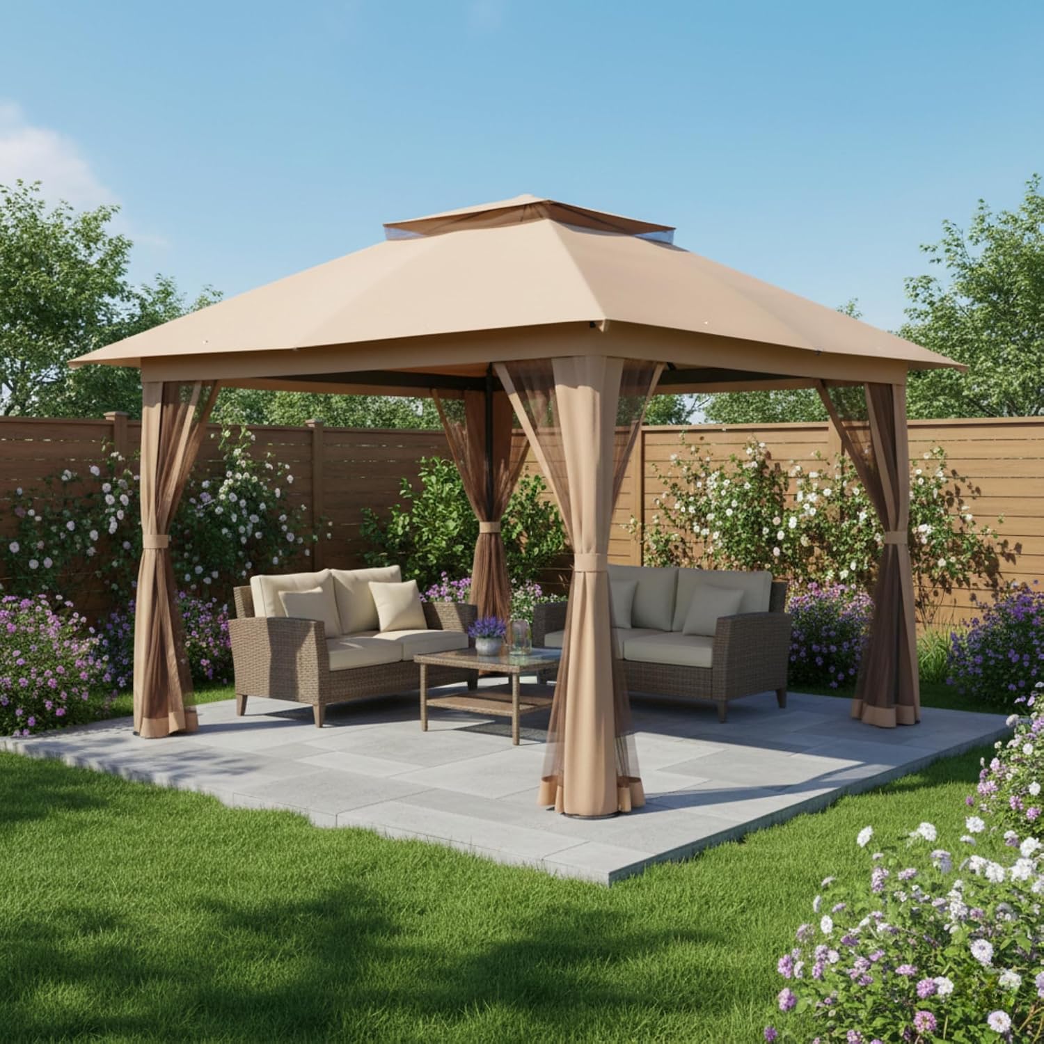 Garden Winds Reinforced RipLock 350 Replacement Canopy Top Cover Compatible with Crown Shades 13' X 13' Pop Up Gazebo Models CA169M, CS-CA169M - Beige