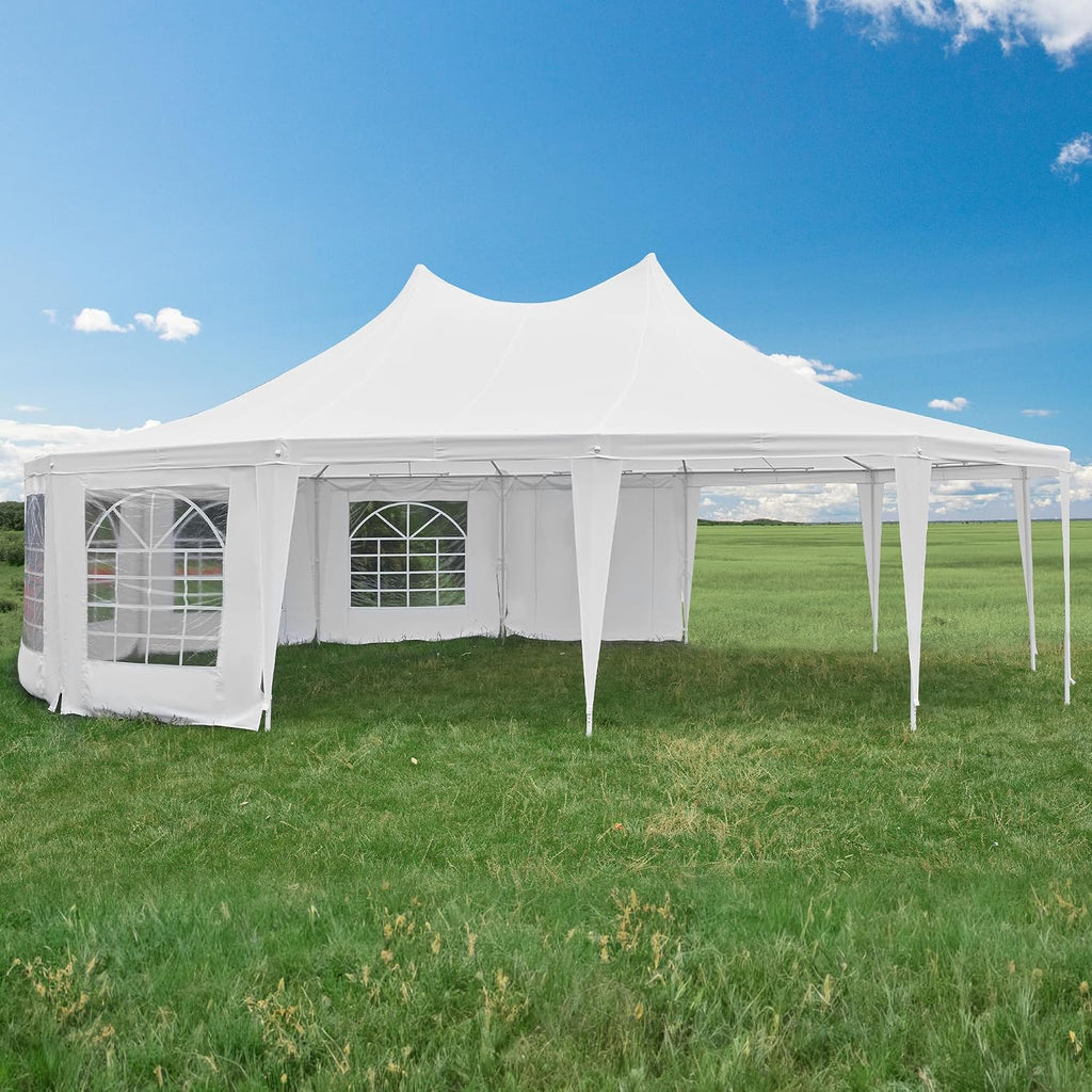 EROMMY 29x23ft Party Tent, White Wedding, Dodecagonal Heavy Duty Canopy with Removable Sidewalls, 10 Church Windows and 2 Pull-Back Doors, Outdoor Gazebo Pavilion Shelter, White