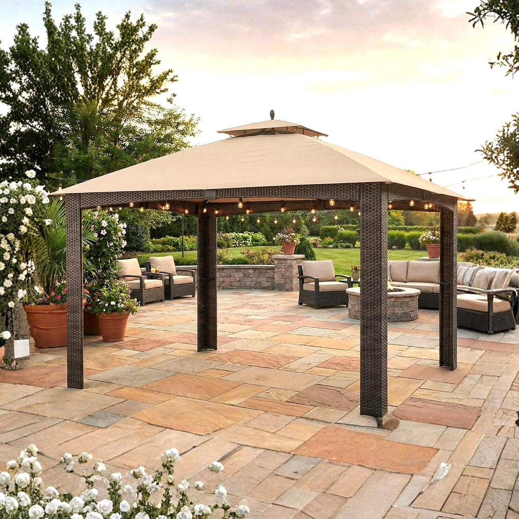 Garden Winds Reinforced Replacement Canopy Top Cover Compatible with The L-GZ1190PST, A111003500 Augusta 10' x 12' Gazebo - Classic Sand, Riplock 350