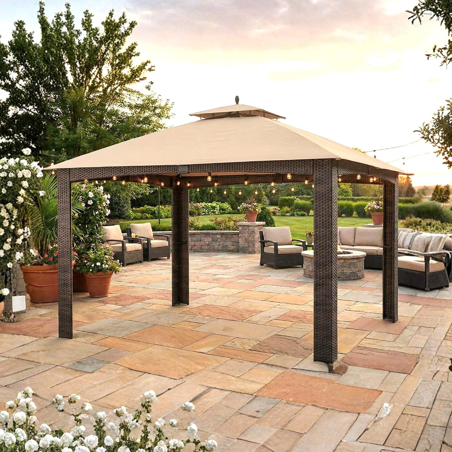 Garden Winds Reinforced Replacement Canopy Top Cover Compatible with The L-GZ1190PST, A111003500 Augusta 10' x 12' Gazebo - Classic Sand, Riplock 350