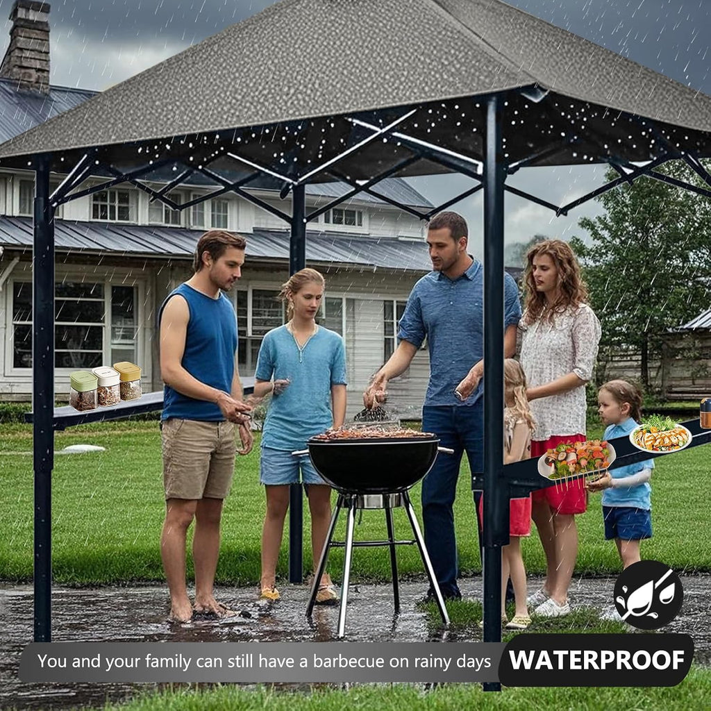 Turtle Life 8'x5' Grill Gazebo - Pop Up Canopy for BBQ and Backyard Patio - Easy Outdoor Barbecue Shade Cover with Double Tier Vented Top & 2 Side Shelves (Drak Gray)