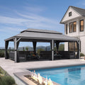 PURPLE LEAF 14' x 24' Hardtop Aluminum Gazebo with Double Metal Roof Heavy Duty Permanent Gazebo for Patio Deck Lawn Garden All Weather Outdoor Pavilion Gazebos, Light Grey
