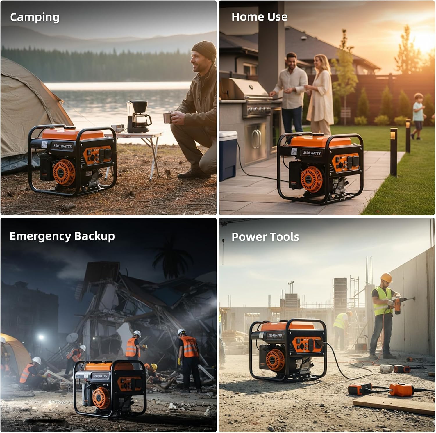 Oxseryn 5000W Inverter Generator Gas Powered, Open Frame Generator, Portable Outdoor Power Equipment, Emergency Home Backup, RV Ready 30A Outlet, ECO Mode, EPA Compliant