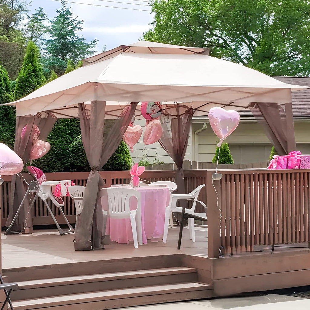 Joyside 11'x11' Pop Up Gazebo for Patio With Sidewalls and Mosquito Netting - Outdoor Canopy Shelter Tent for Weddings (Beige)