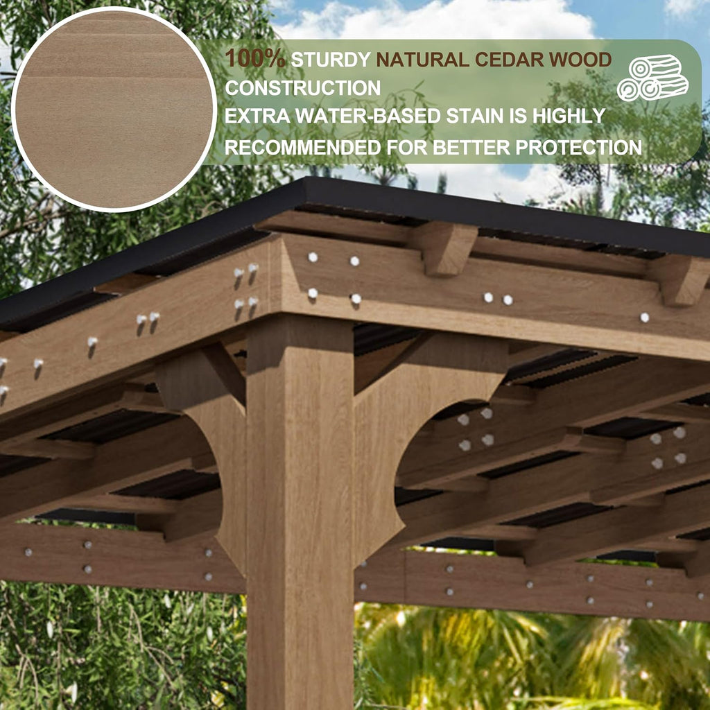 MUPATER 10 x 12 FT Wood Grill Gazebo with Sloping Metal Roof, Hardtop BBQ Gazebo with 5.5' Posts, Heavy-Duty Wooden Frame, Outdoor Bar Gazebo for Patio, Lawn, Garden, Brown