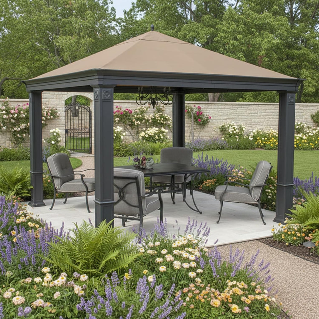 Garden Winds Reinforced RipLock 350 Replacement Canopy Top Cover Compatible with Tiverton (Series 3) 10' x 12' Gazebo Models SA-585, DPCI 009050195 - Beige