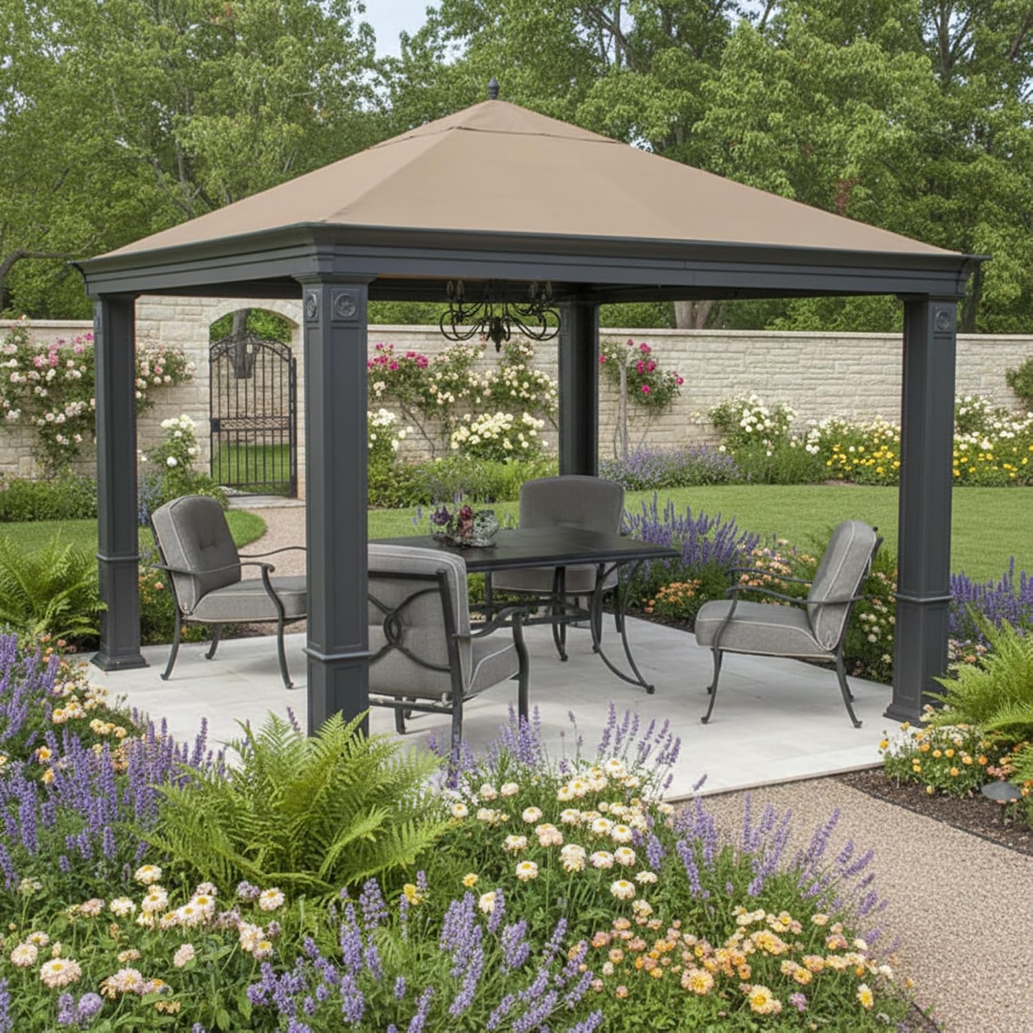 Garden Winds Reinforced RipLock 350 Replacement Canopy Top Cover Compatible with Tiverton (Series 3) 10' x 12' Gazebo Models SA-585, DPCI 009050195 - Beige