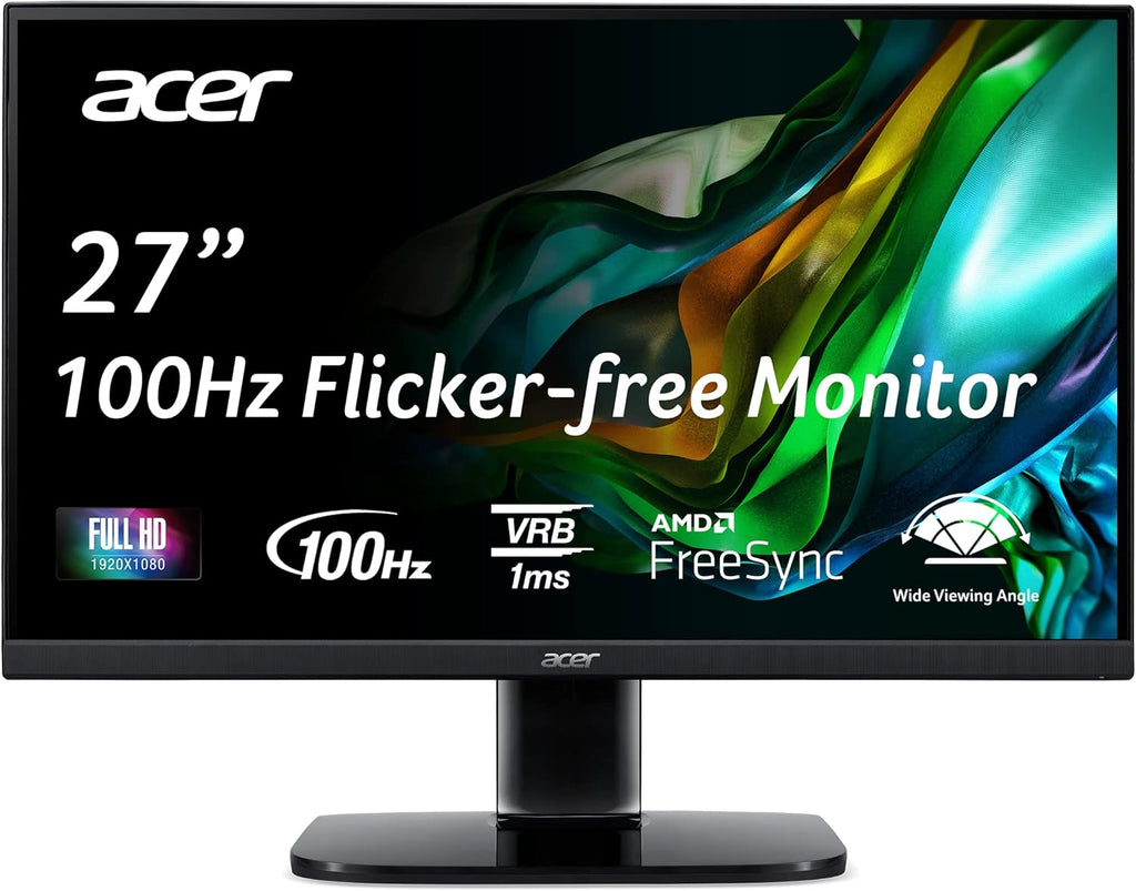 acer KB272 EBI 27' IPS Full HD (1920 x 1080) Zero-Frame Gaming Office Monitor | AMD FreeSync Technology | Up to 100Hz Refresh | 1ms (VRB) | Low Blue Light | Tilt | HDMI & VGA Ports,Black
