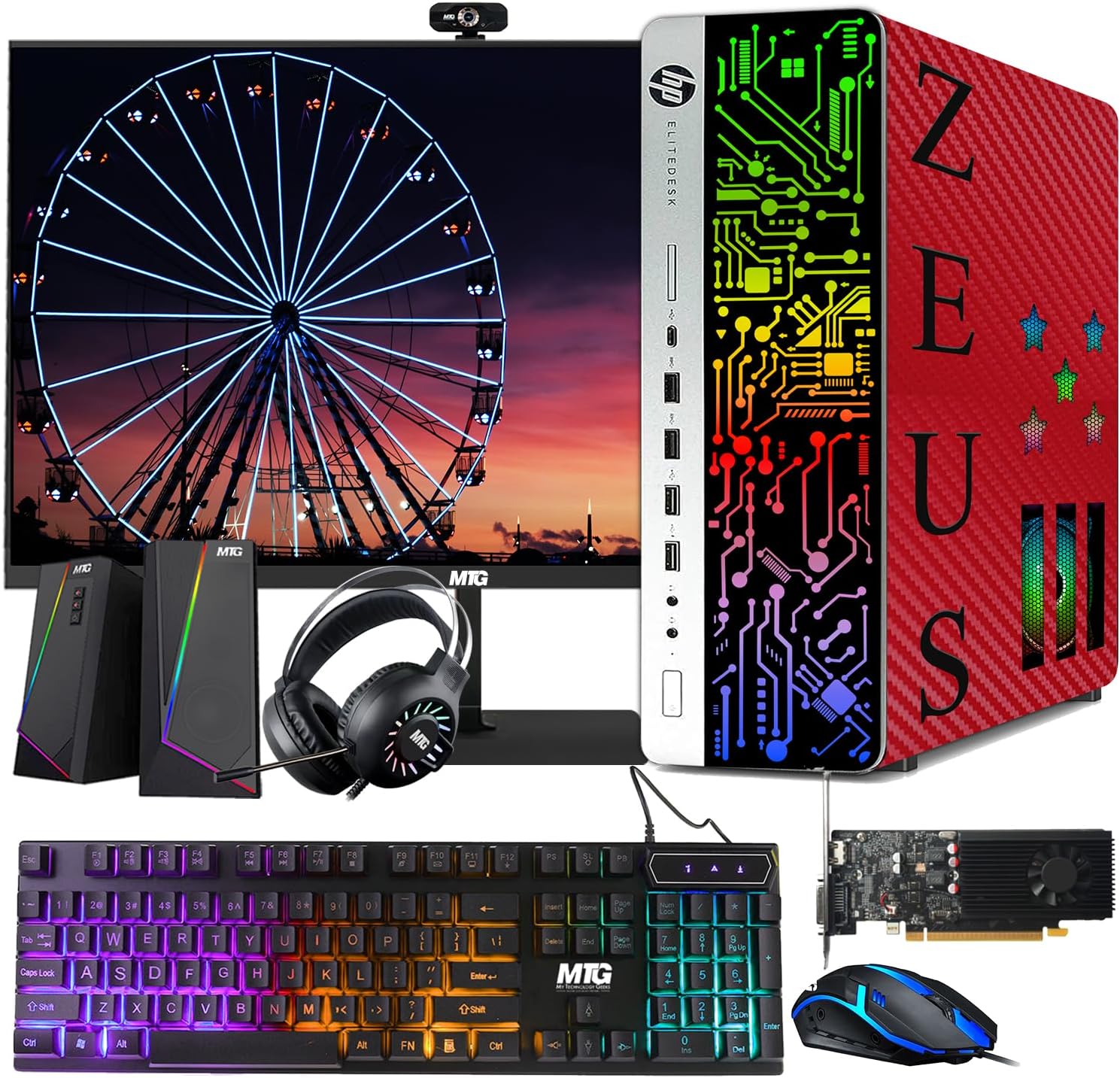 HP G3 Gaming Desktop PC, Intel Core i7 6th Gen, GT 1030 2GB DDR5, 16GB RAM, 256GB SSD + 2TB HDD, 22-inch Monitor, RGB Kit, Windows 11 Pro (Renewed)