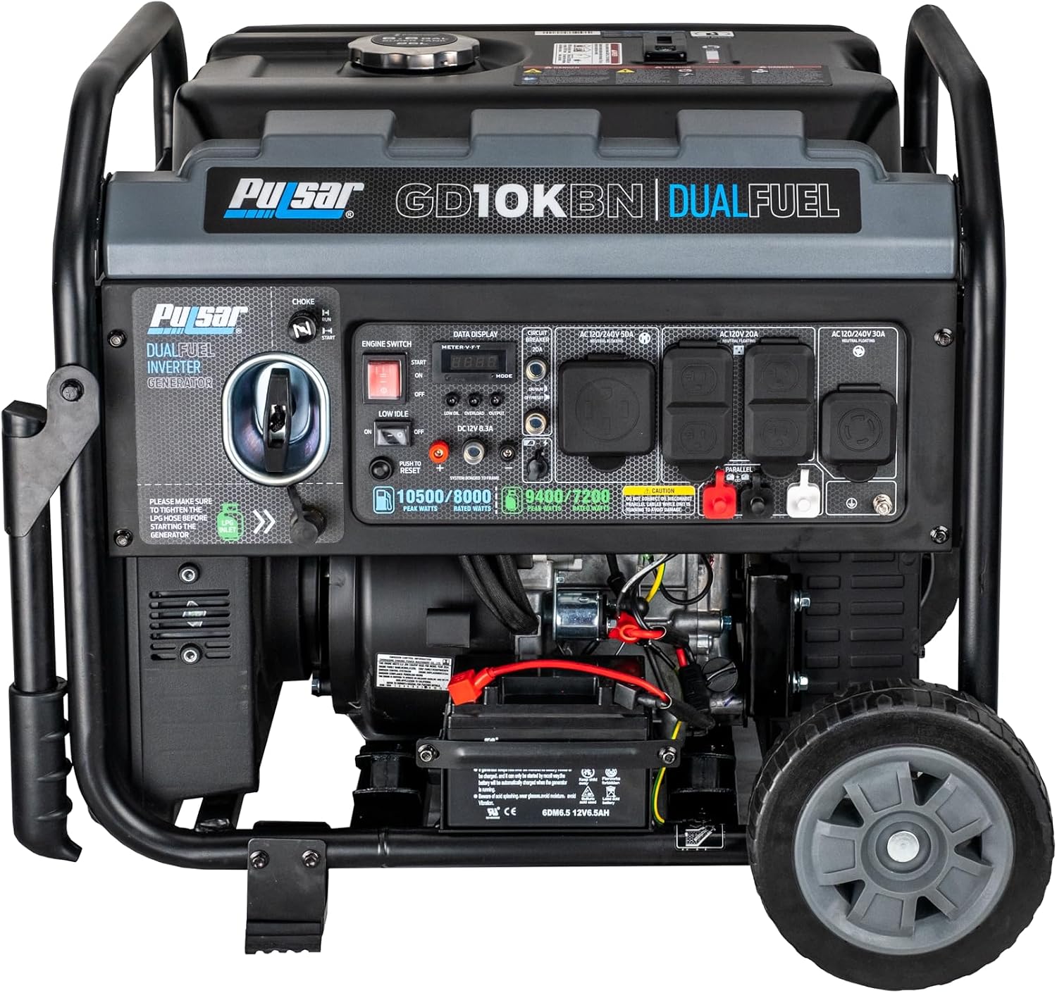 Pulsar GD10KBN 10500W Dual Fuel Home Backup Portable Inverter Generator with Wheel Kit and Electric Start RV Ready