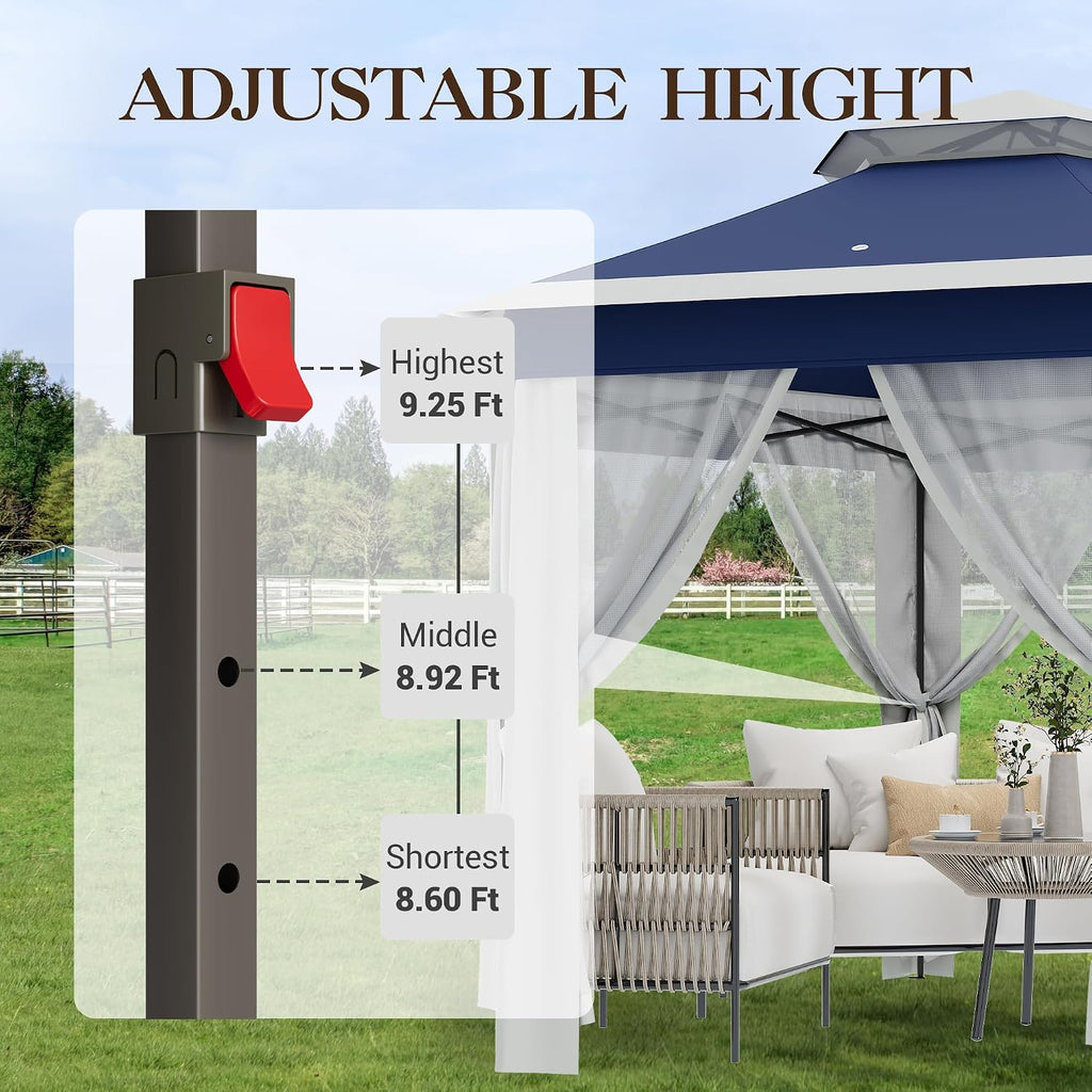 Pop-Up Gazebo 13 * 13 ft 6 Sided, Canopy Tent with Mesh Windows & Portable Carry Bag, Adjustable Tent Outdoor Pergola for Backyard & Patio Furniture (Blue)