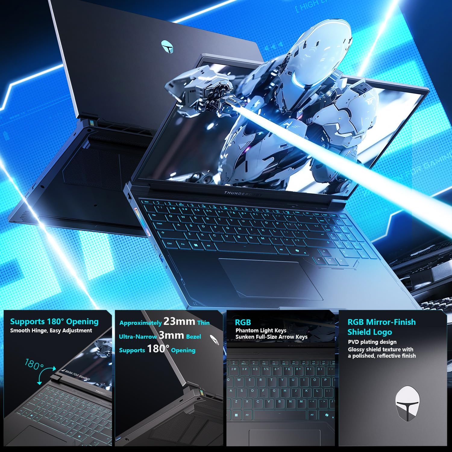 Thunderobot Radiant 16S R9 5070 300Hz Gaming Laptop, 16' QHD+ 2.5K, AMD Ryzen 9 9850HX, GeForce RTX 5070, up to 300Hz Hummingbird Display, 16GB DDR5, 1TB SSD, RGB Backlit KB, Wi-Fi 6, Win 11 Home