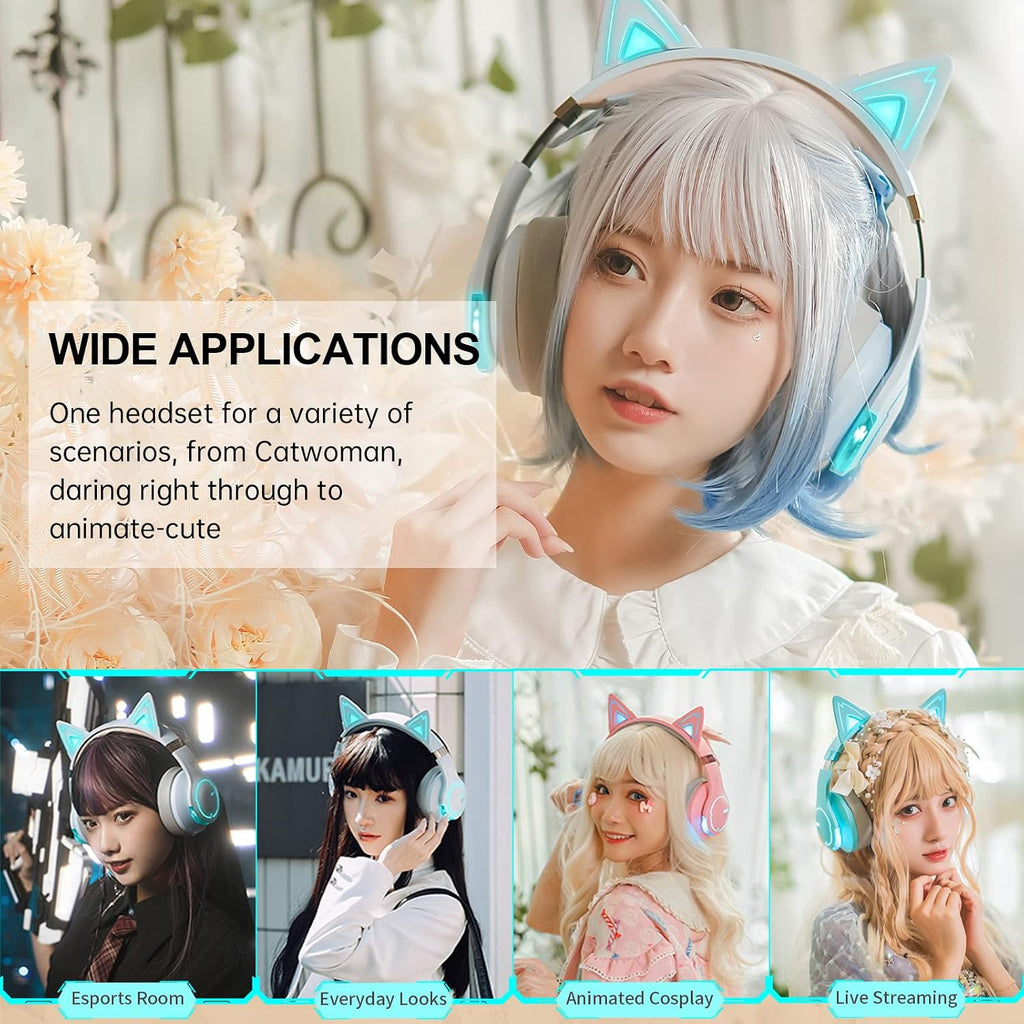 Edifier G5BT CAT Wireless Bluetooth Gaming Headset with Mic, Wired Cat Ear Headphones, Over Ear Headphones with Detachable Cat Ear, RGB Light, for PC, PS5, PS4, Nintendo Switch (Blue)