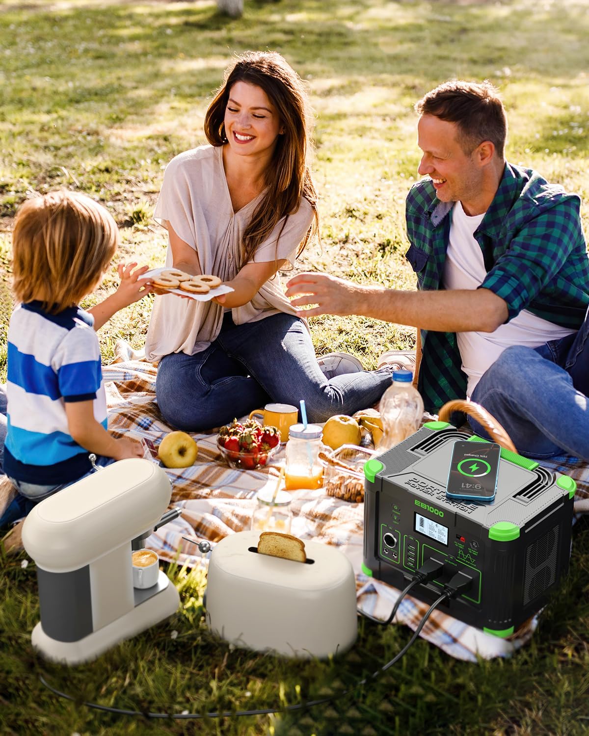 GRECELL H1200 Portable Power Station 1200W, 672Wh LiFePO4 Battery Solar Generator with 10ms UPS, 1200W Solar Power Station, 9 Output Ports for Home Emergency, Outdoor Camping, RV Travel, Laptop TV