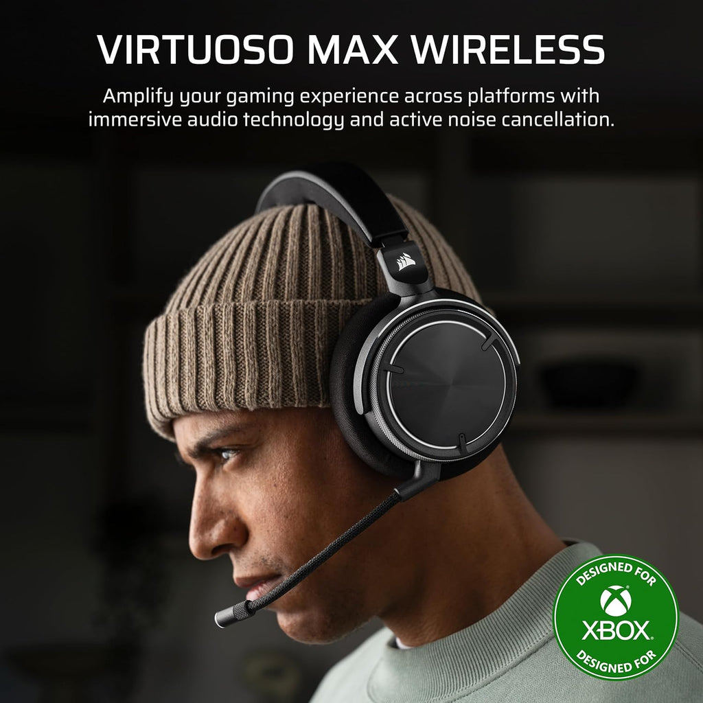 Corsair Virtuoso MAX Wireless Officially Licensed Xbox Series X|S Gaming Headset – Dolby Atmos, Active Noise Cancelling, 2.4GHz Wireless & Bluetooth, Game/Chat Audio Controls, PC – Carbon
