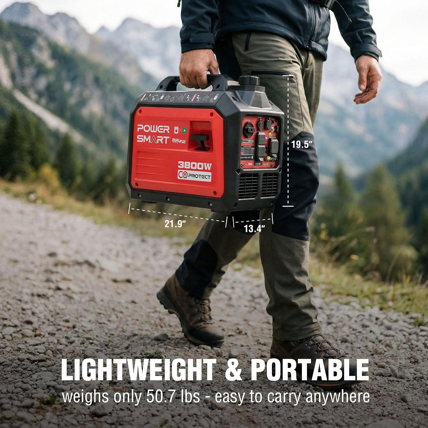 PowerSmart 3800 Watt Dual Fuel Inverter Generator, Quiet Portable Gas Propane Powered with CO Sensor and RV Ready Outlet, 149cc 4-Stroke OHV Engine for Home Backup, Camping and Tailgating