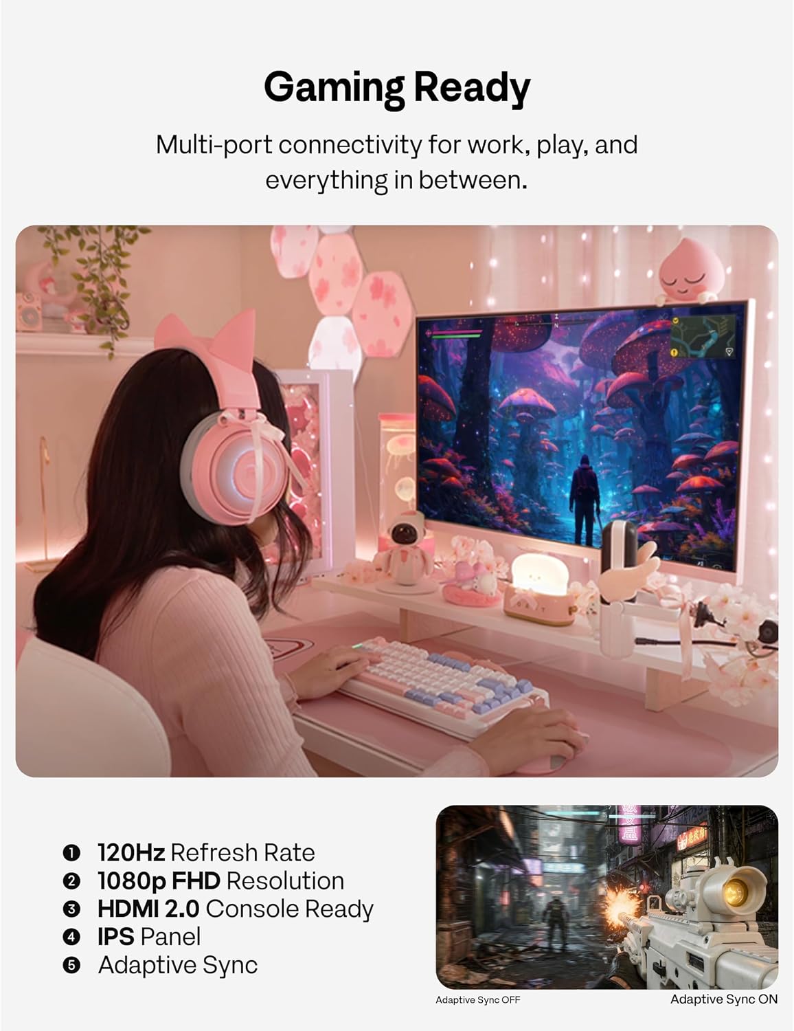Pixio PX246 Wave Pink 24 inch 120Hz Refresh Rate FHD 1080p Resolution IPS Panel 4ms GTG Response Time Gaming Monitor with Adaptive Sync