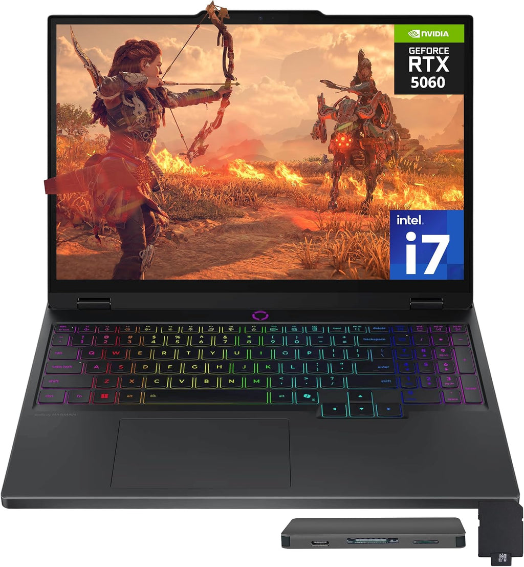 Lenovo Legion 5 15.1' WQXGA 165Hz Gaming Laptop, Intel i7-14700HX, RTX 5060 8GB GDDR7, 16GB DDR5, 1TB SSD, 24-Zone RGB Backlit Keyboard, 5.0MP Camera, Wi-Fi 7, Win 11, Black, 512GB Docking Station Set