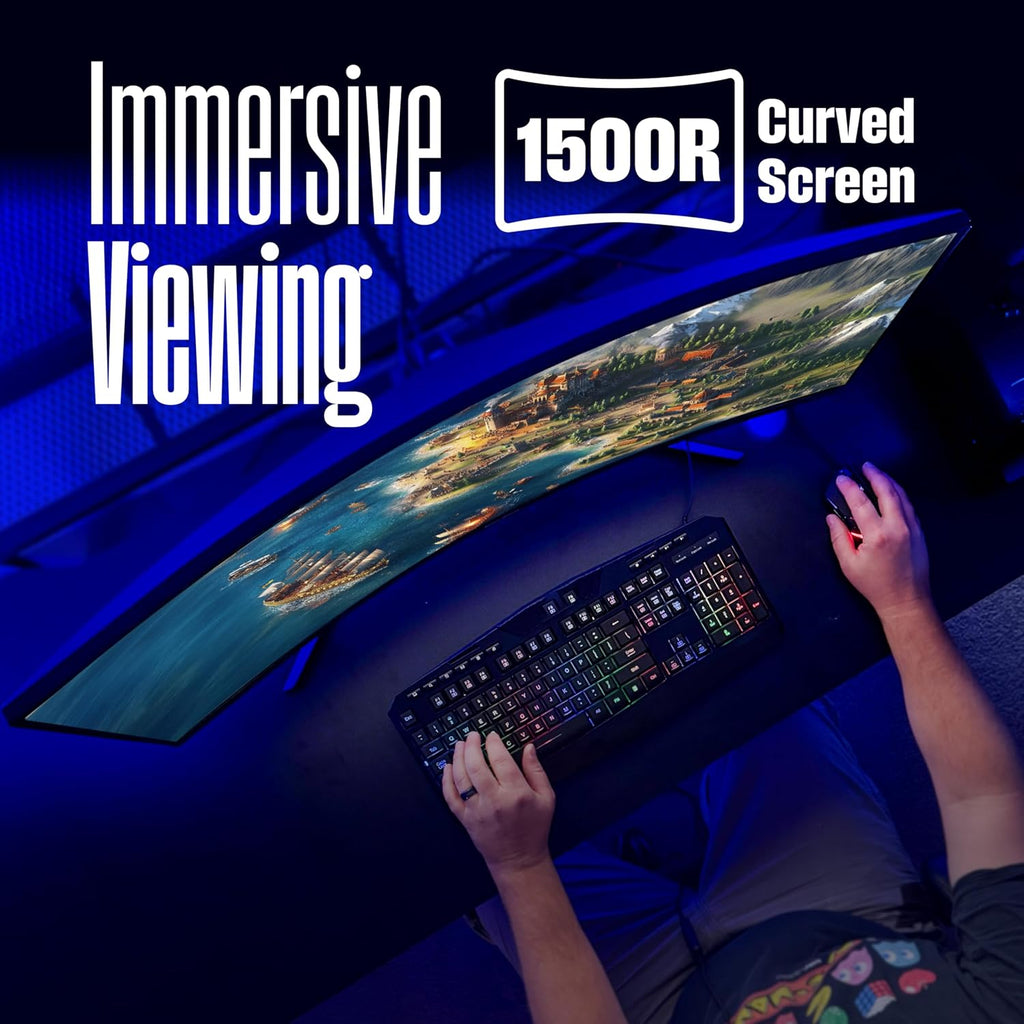 Westinghouse 34 Inch Curved Gaming Monitor, 2K Ultra-WQHD(3440x1440P), 180Hz, 1ms, AMD FreeSync Premium, 3000:1 Contrast Ratio, 122% sRGB, 1500R, Eyecare, Built-in Speakers, DisplayPortx2, HDMIx2