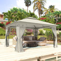 COOS BAY 10x12 Outdoor Patio Gazebo with Netting, Two Tier Water Resistant Canopy for Backyard, Beige