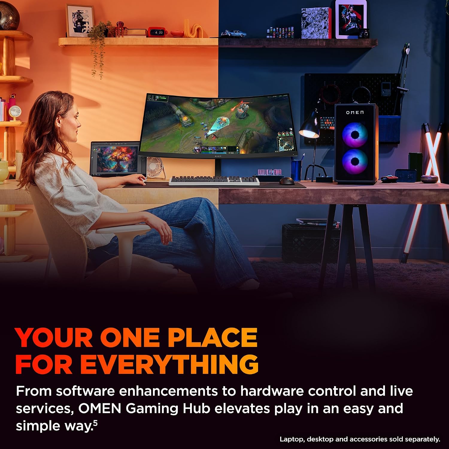 HP OMEN 34 inch WQHD 180Hz Curved Gaming Monitor, Wide QHD Display (3440 x 1440), VA Panel, VESA DisplayHDR 400, 1ms MPRT (with Overdrive), AMD FreeSync Premium Technology, Black, OMEN 34c G2 (2025)