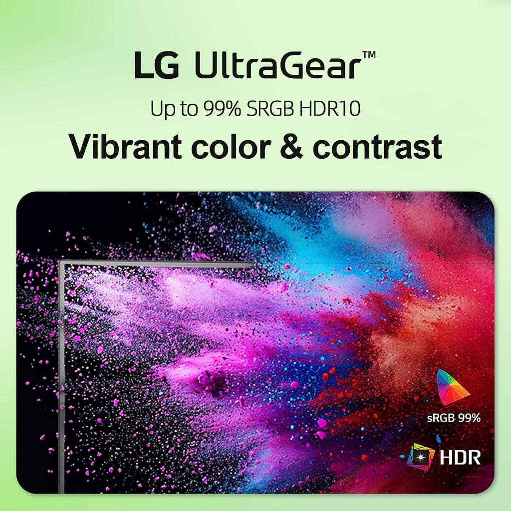 LG 24' Ultragear FHD Gaming Monitor, IPS Display, 144Hz Refresh Rate, 1ms MBR, HDR10, sRGB 99% Color Gamut, NVIDIA G-SYNC Compatible, AMD FreeSync, HDMI, DisplayPort, Vase Mountable, Tilt, Black