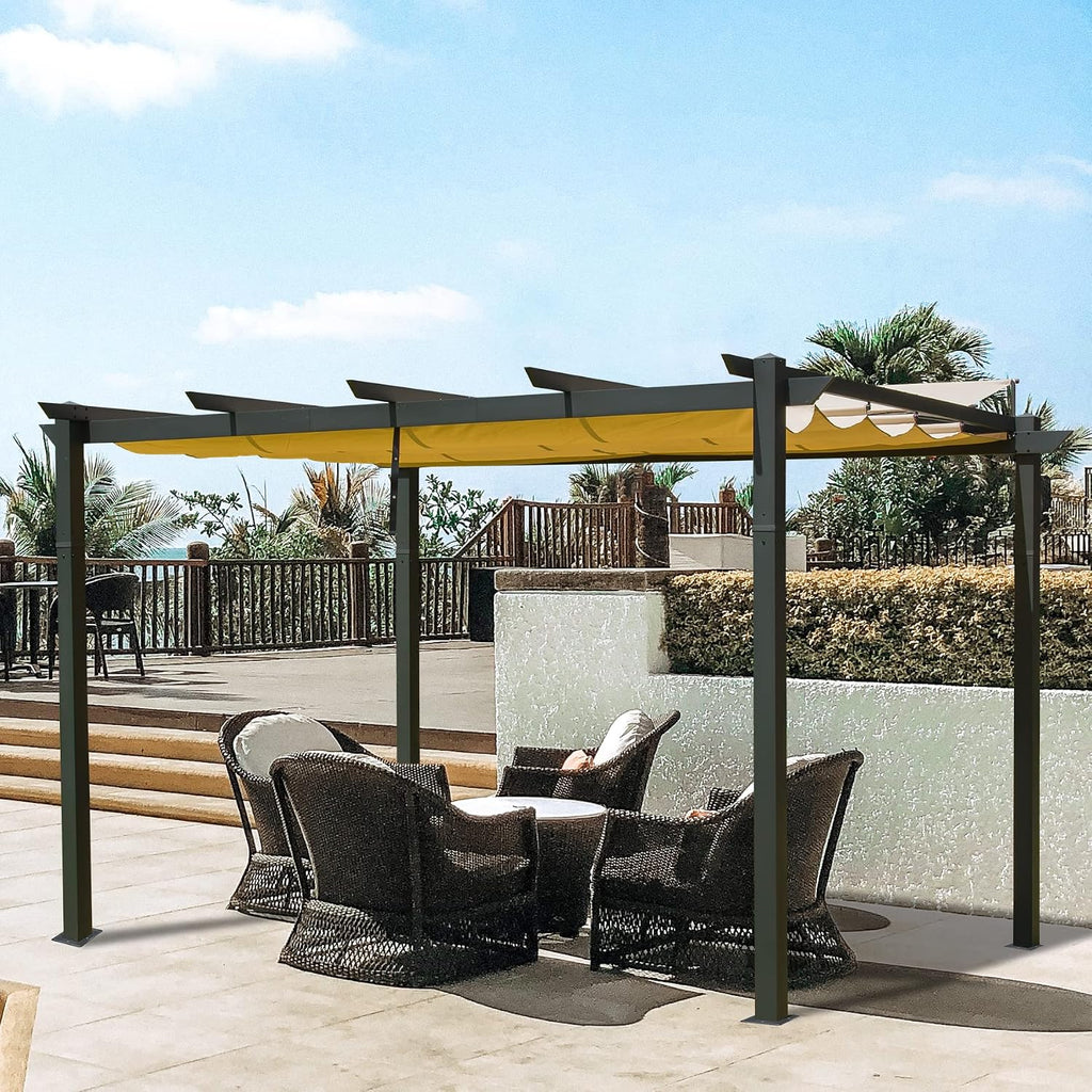 Domi Outdoor Living 10' X 13' Outdoor Retractable Pergola with Weather-Resistant Canopy Aluminum Garden Pergola Patio Grill Gazebo for Courtyard