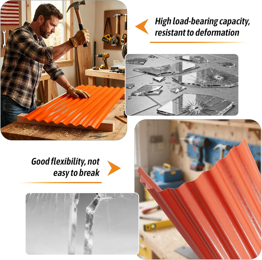 Resin Roof Panels 25Pcs 60.2×20.67 Inches with Screws, Corrugated PVC Roofing Panels, Waterproof Wall Panel Siding Panels Sheets for Garages, Sheds, Chicken Coop, Stables and Mobile Homes, Orange