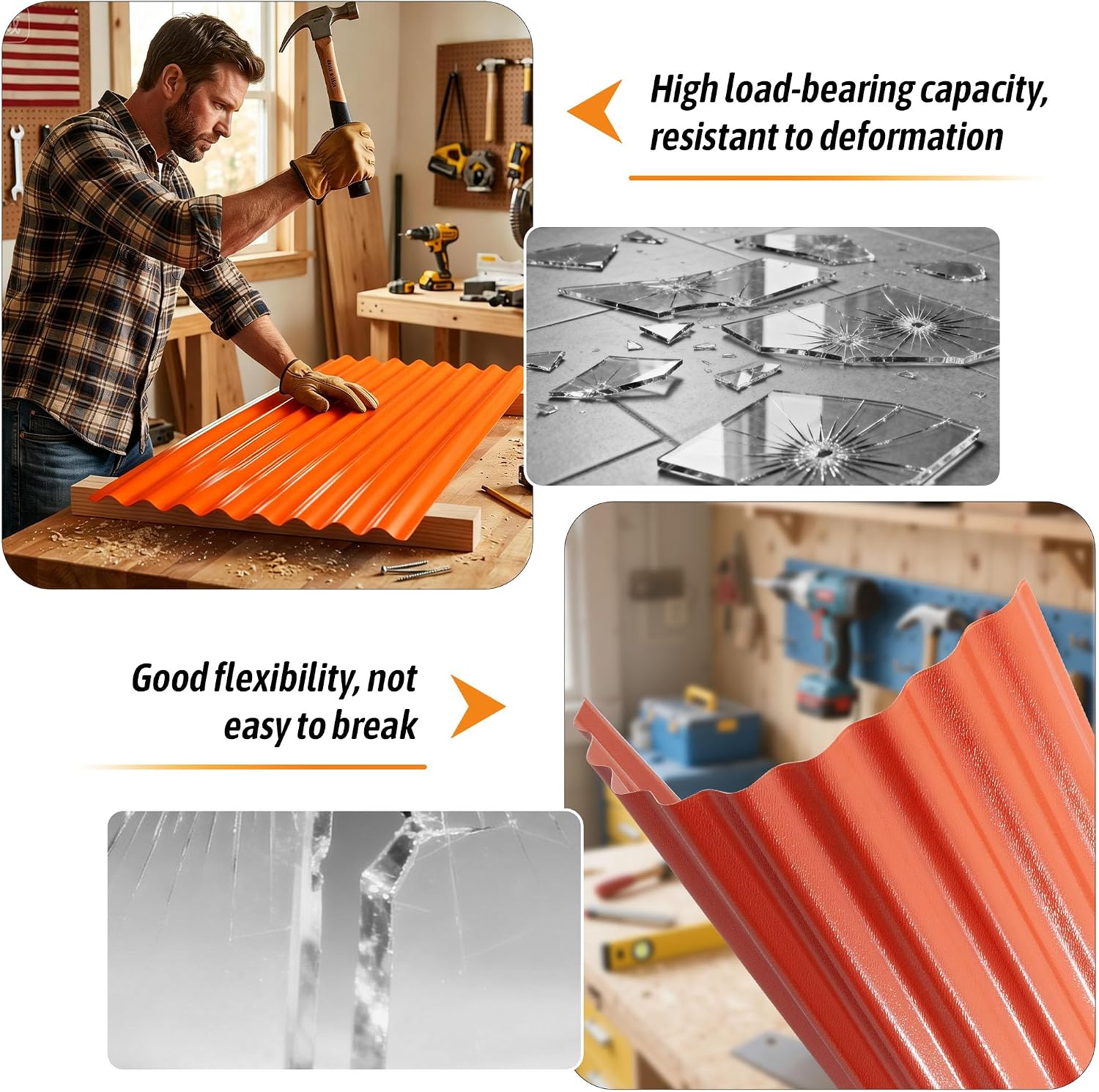 Resin Roof Panels 25Pcs 60.2×20.67 Inches with Screws, Corrugated PVC Roofing Panels, Waterproof Wall Panel Siding Panels Sheets for Garages, Sheds, Chicken Coop, Stables and Mobile Homes, Orange