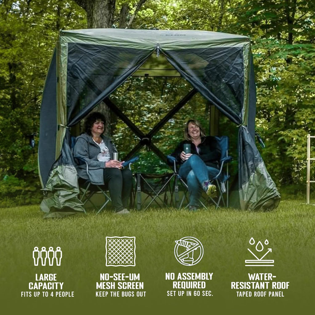 CLAM Quick-Set Pop Up Screen Tent, Traveler, 6 x 6 ft, Instant Setup Green Portable Outdoor Shelter, Compact Bug-Free Canopy Tent for Camping, Fishing, Backyard - Green