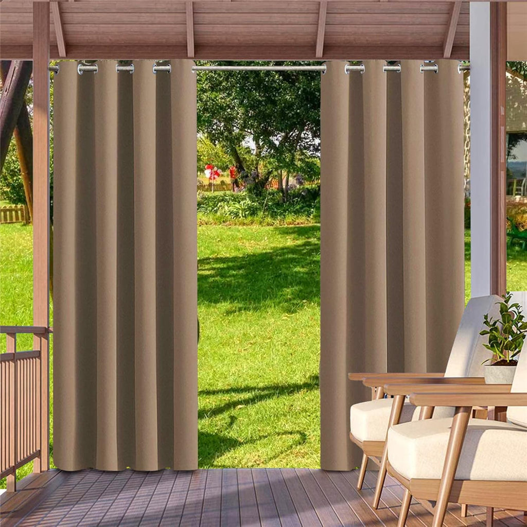 100W x 130L inch Waterproof Indoor/Outdoor Curtains for Patio Thick Privacy Grommet Curtains for Bedroom, Living Room, Porch, Pergola, Cabana, 2 Panel,Brown