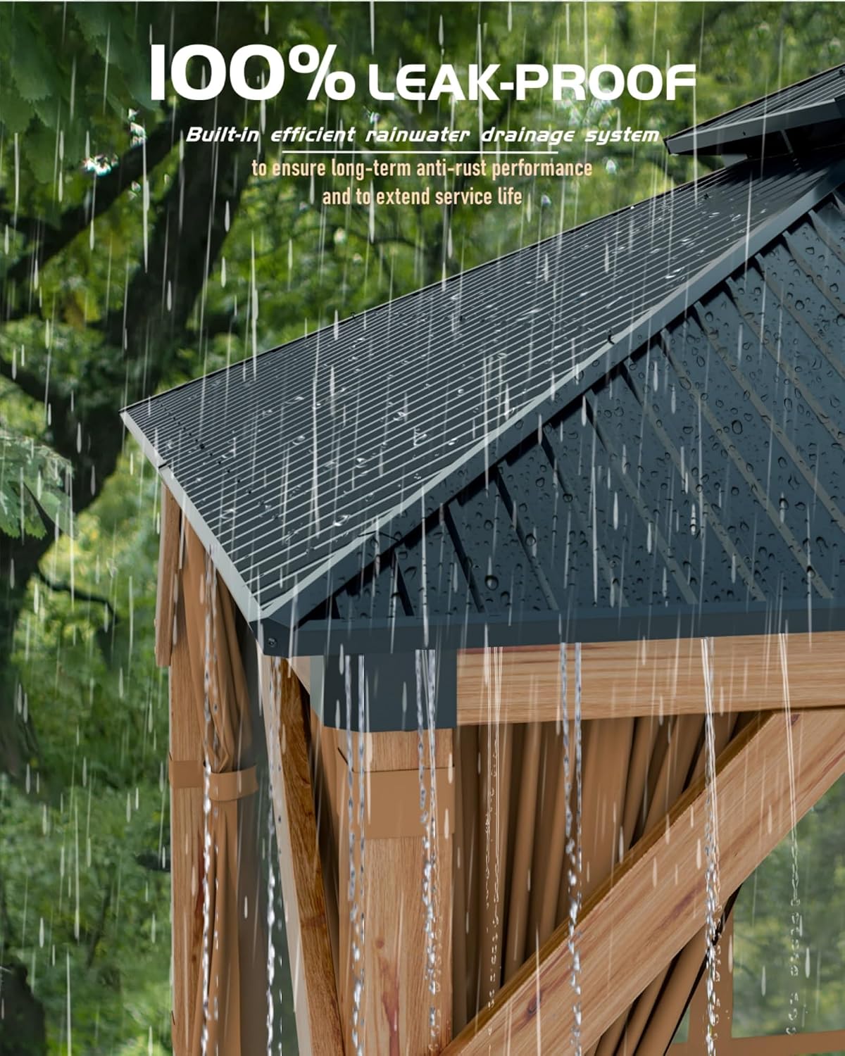 GarveeLife Hardtop Wood Gazebo 10 ft x12 ft for All Weather, with Double Metal Roof, Heavy Duty Wooden Frame, Net, and Curtain, Permanent Building for Patio, Deck, Backyard, Lawn, and Garden, Khaki