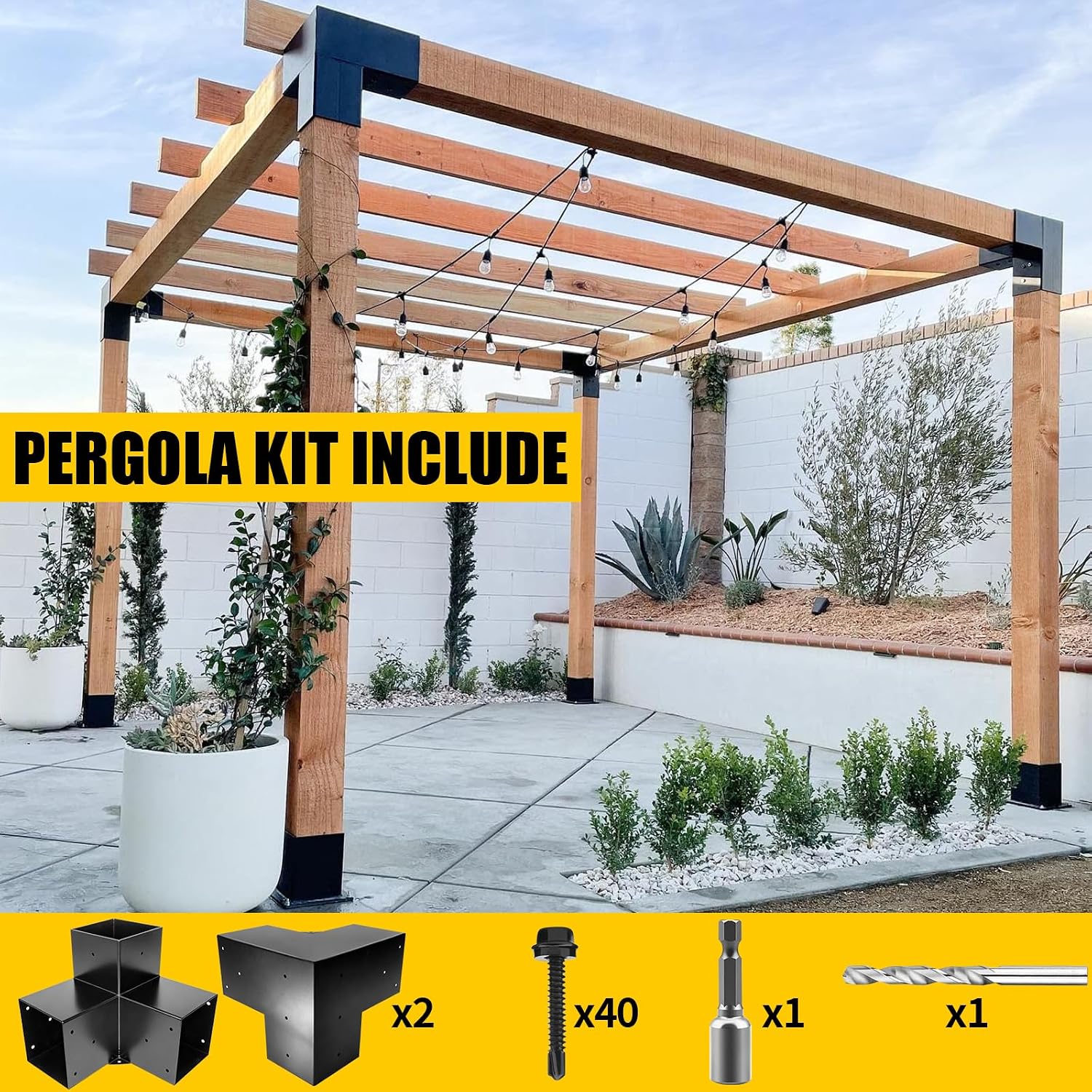 Pegola Bracket Kits 4PacK,3-Way Right Angle Corner Woodwork Brackets for 6'x6' (Actual:5.5'x5.5') Lumber,DIY Metal Wood Beam Brackets for Patio Pavilion,Log Cabin Outdoor Kitchen with Screws