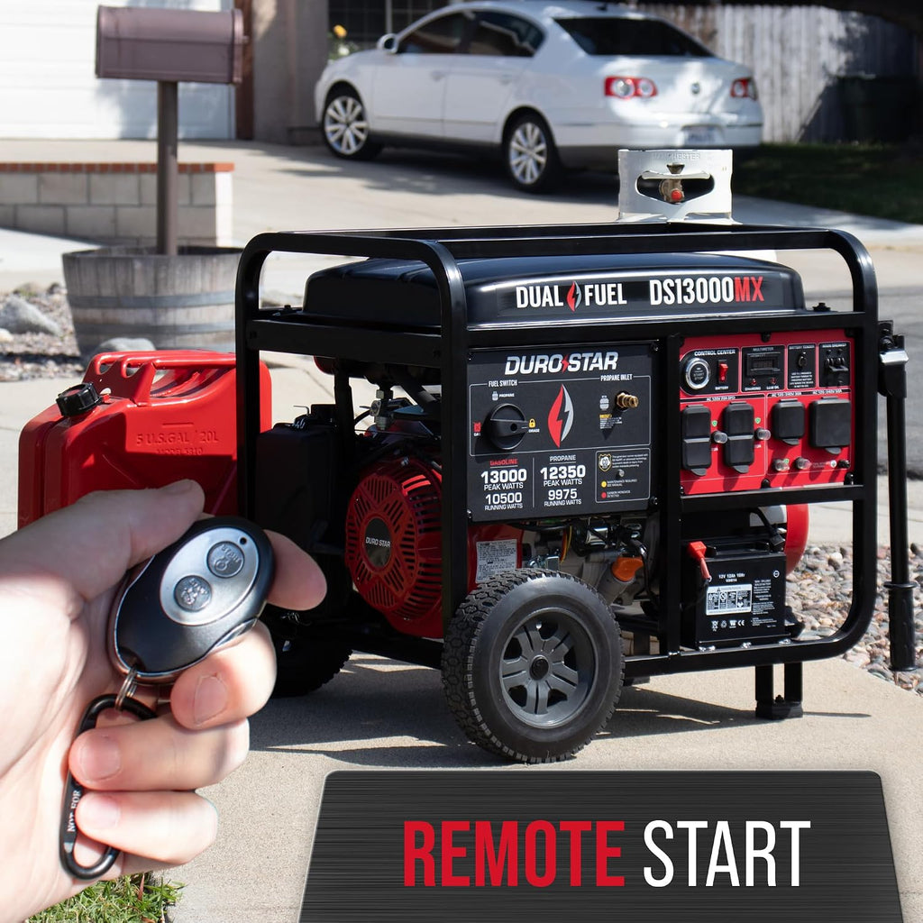 DuroStar DS13000MX 13,000-Watt 500cc Dual Fuel Portable Generator - Gas and Propane, Remote Electric Start, Whole Home Power Backup, Transfer Switch Ready, RV & Emergency Ready