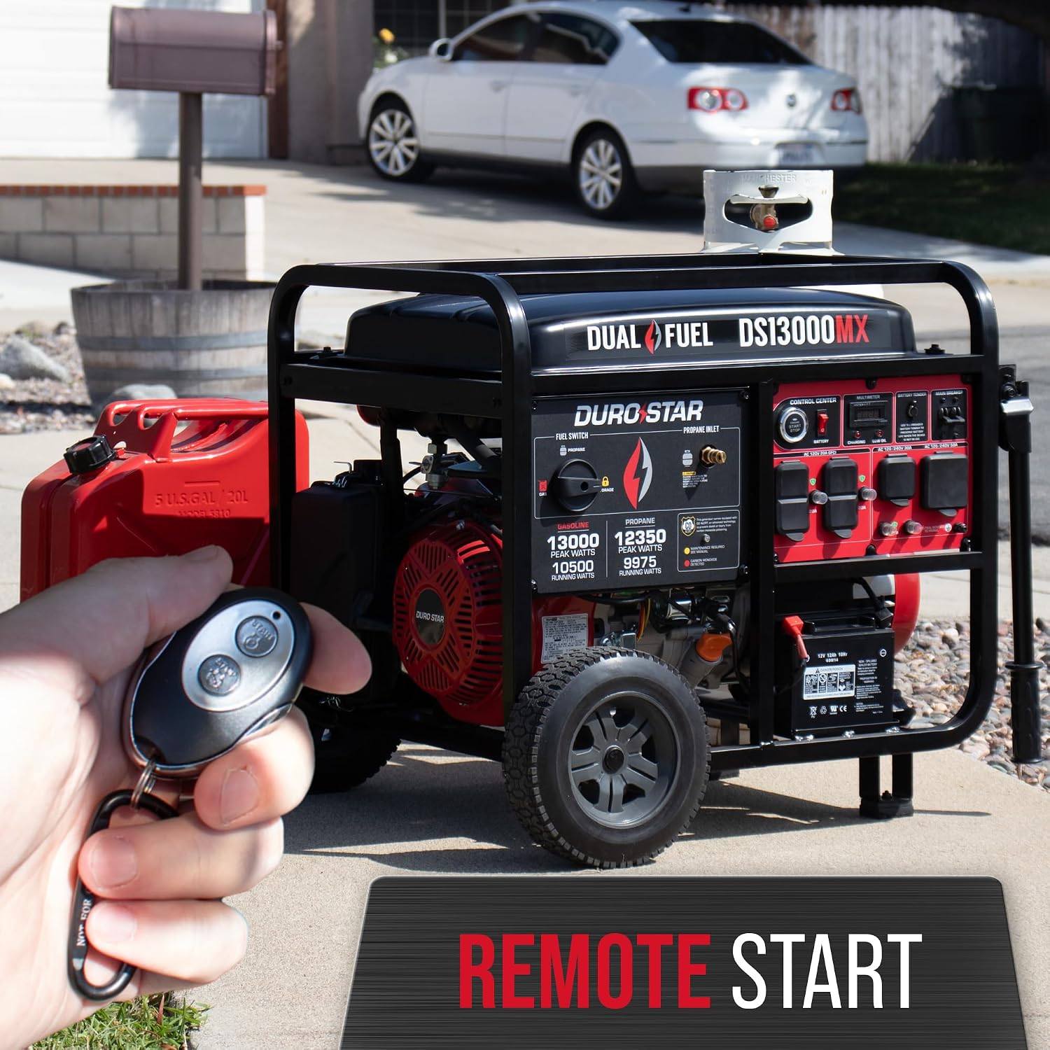 DuroStar DS13000MX 13,000-Watt 500cc Dual Fuel Portable Generator - Gas and Propane, Remote Electric Start, Whole Home Power Backup, Transfer Switch Ready, RV & Emergency Ready
