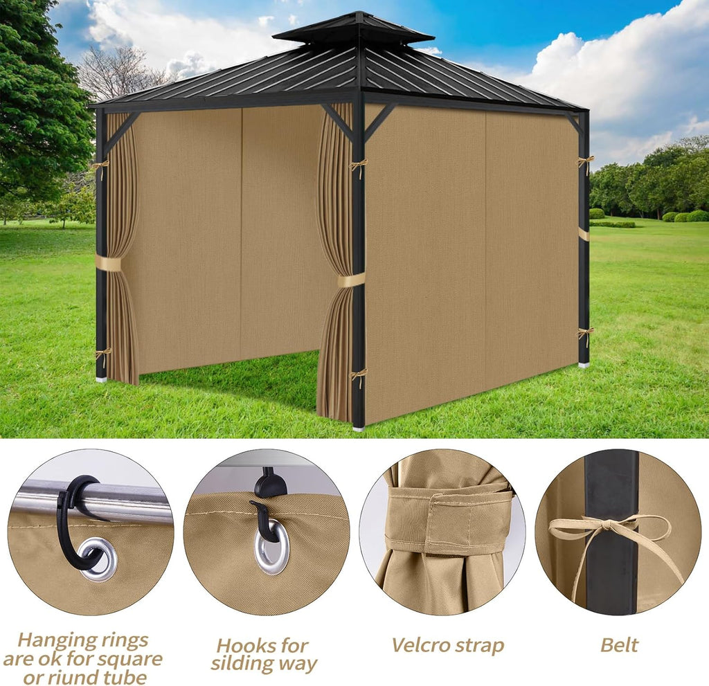 Gazebo Privacy Curtains 12' x 14' with Zipper 4-Panels Side Wall Universal Replacement for Patio, Outdoor Canopy, Garden and Backyard (Curtain Only)