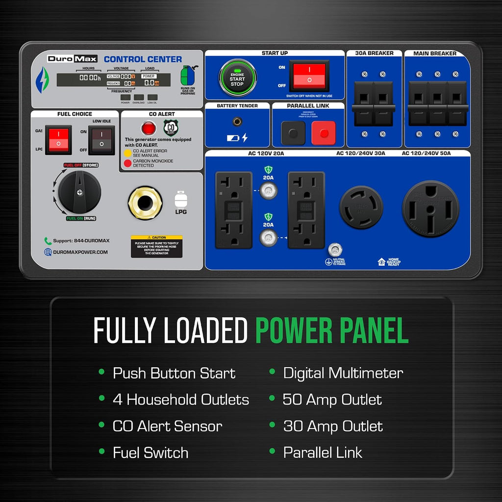 DuroMax XP9500iH 9,500-Watt Dual Fuel Portable Digital Inverter Generator - Gas & Propane, Remote Electric Start, RV & Emergency Ready