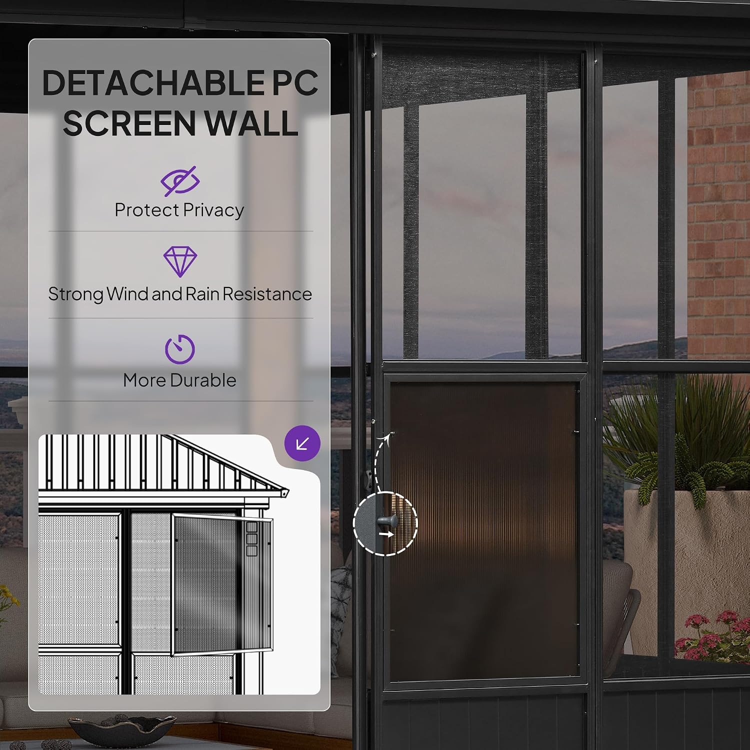PURPLE LEAF Hardtop Gazebo Sunroom 10' x 13', Enclosed Patio Solarium with Mesh & Removable PC Panels, Magnetic Sliding Doors Outdoor Living Space for Backyard Lounge, Dining & Spa
