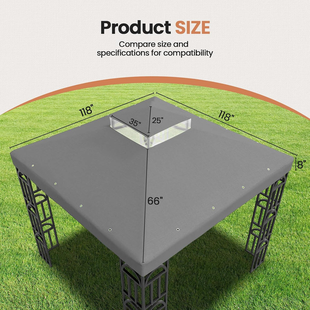10'x10' Replacement Canopy Top Cover for Gazebo, Double-Tiered Cover for Sunshade and Grill Gazebos, Water-Resistant Polyester Canopy for Yard, Patio, Garden (Gray)